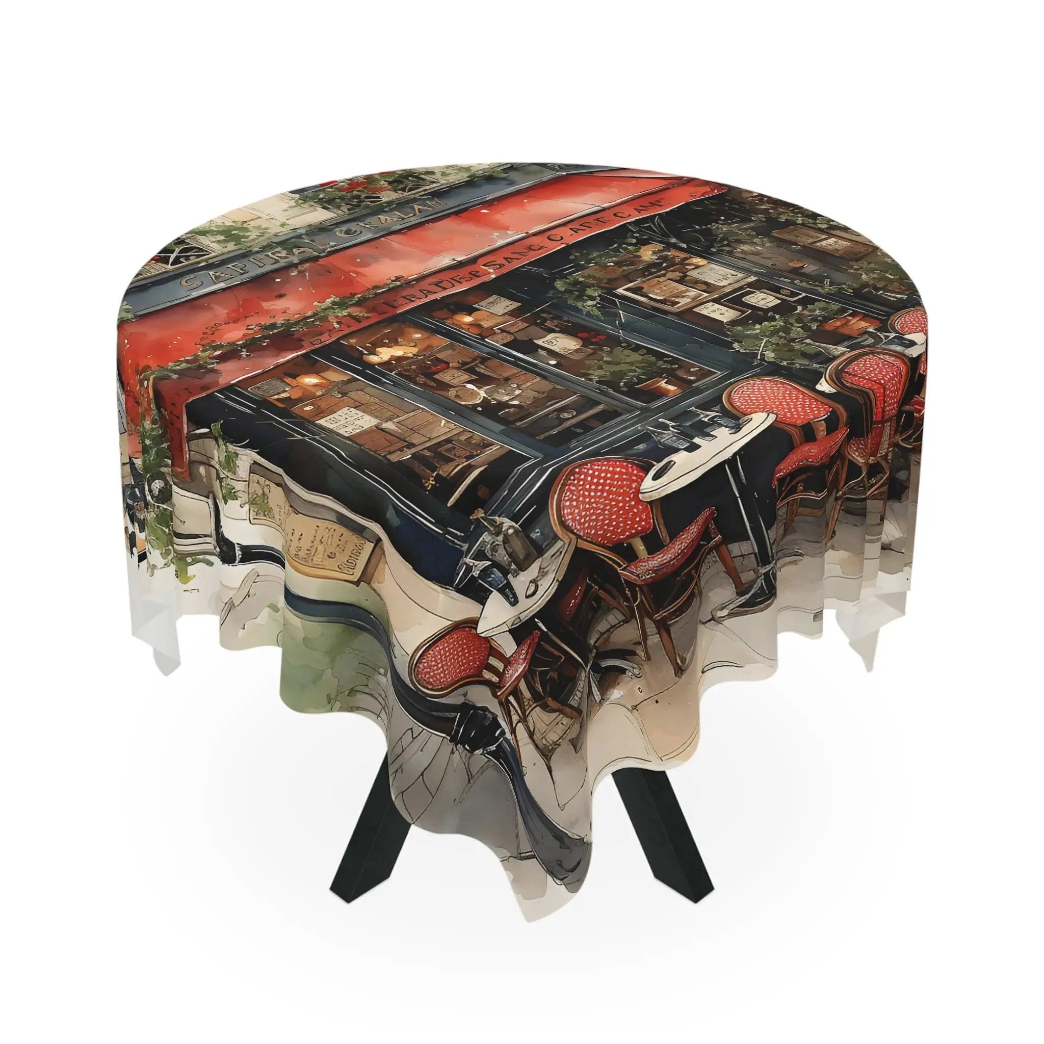 Square tablecloth | a table that has a bunch of chairs on it