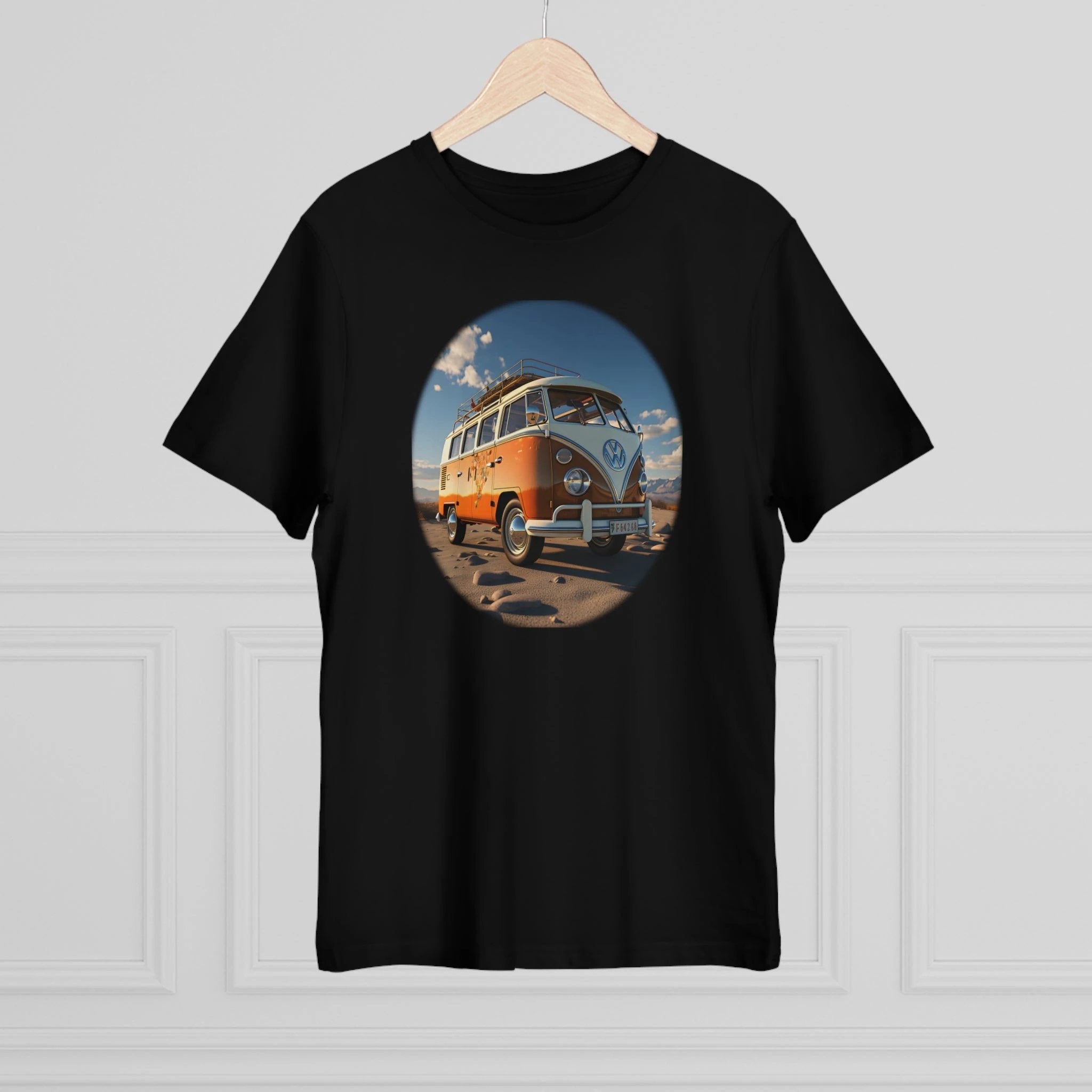 graphic men shirt | a black t - shirt with an image of a bus