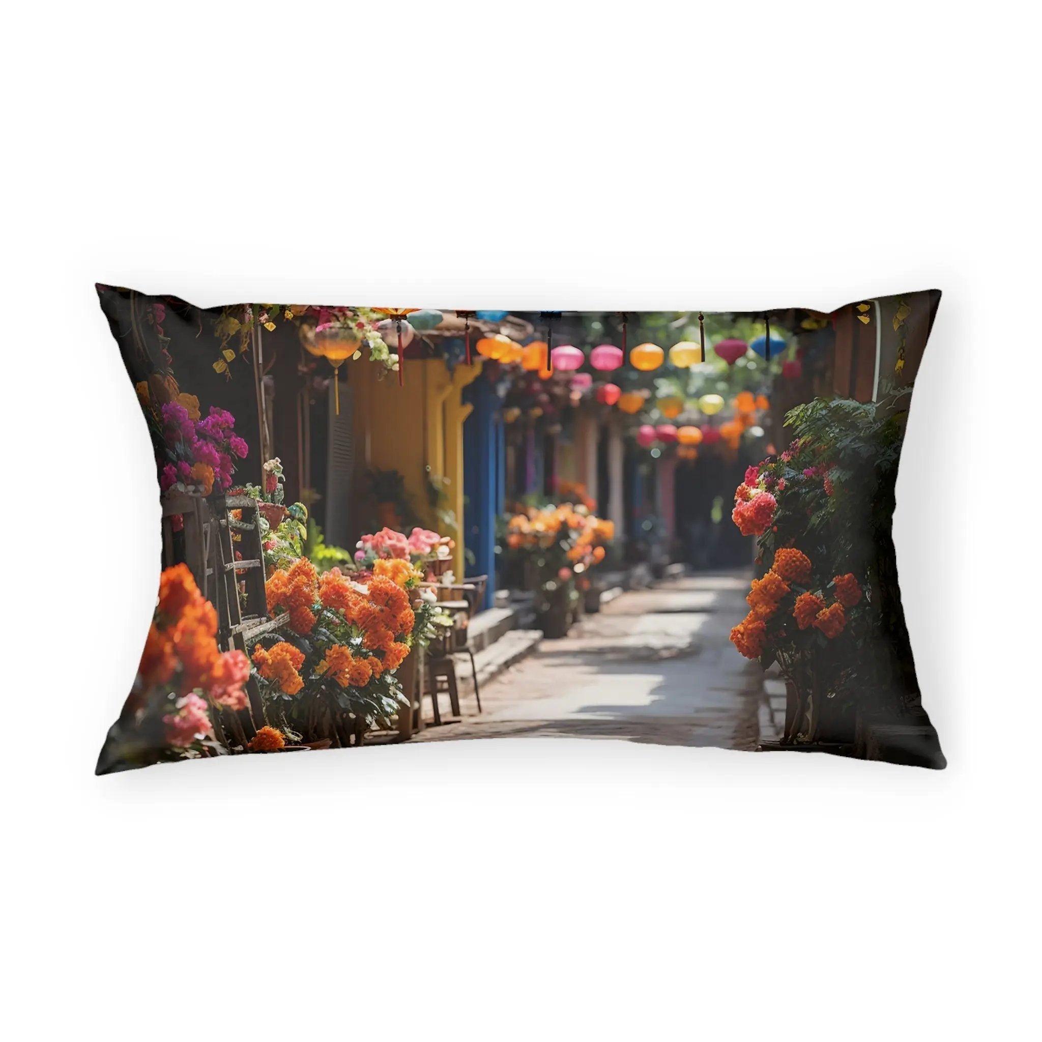 Pillow Sham | a picture of a street with flowers on it