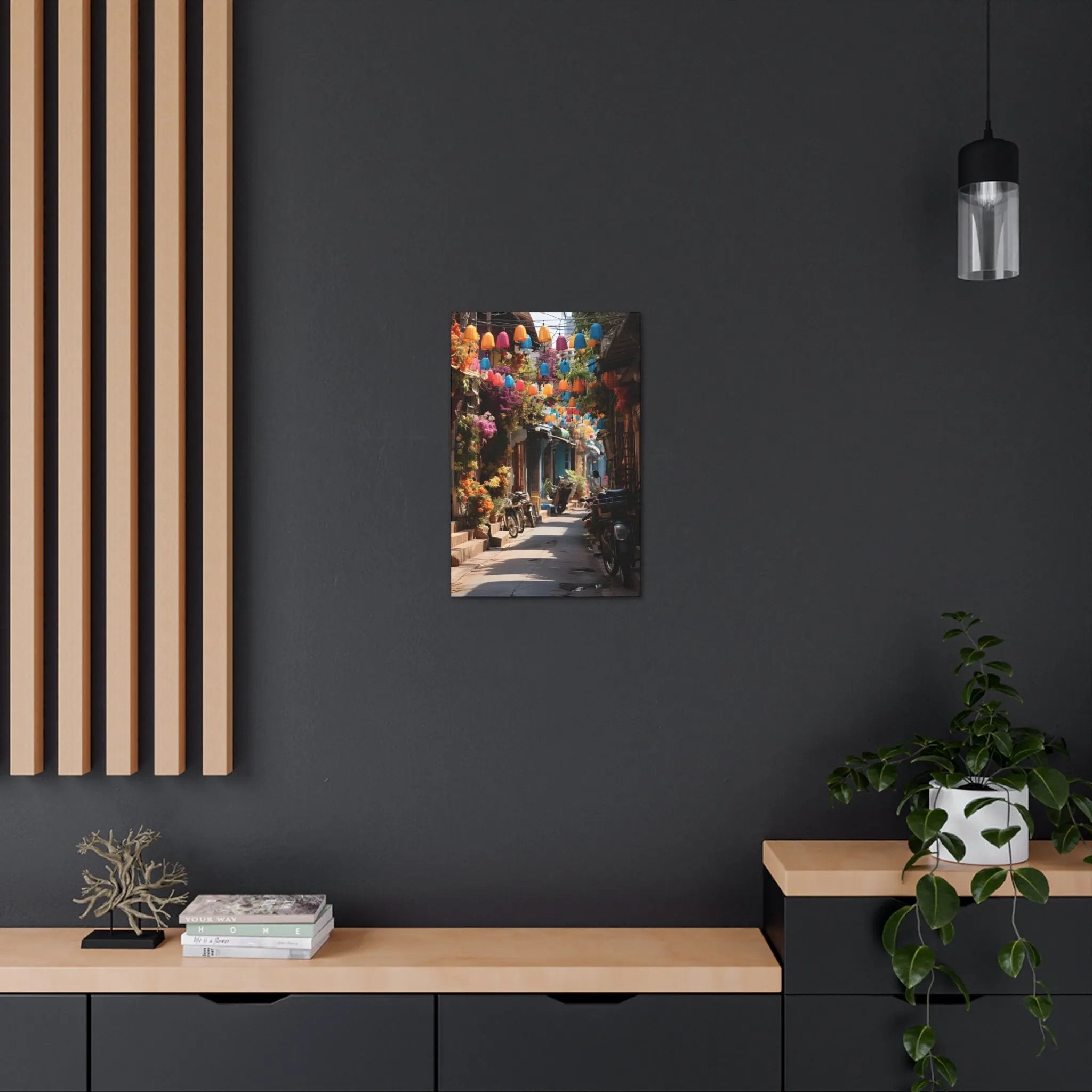 Canvas Gallery Wraps | a picture of a street with a lot of things hanging on the wall