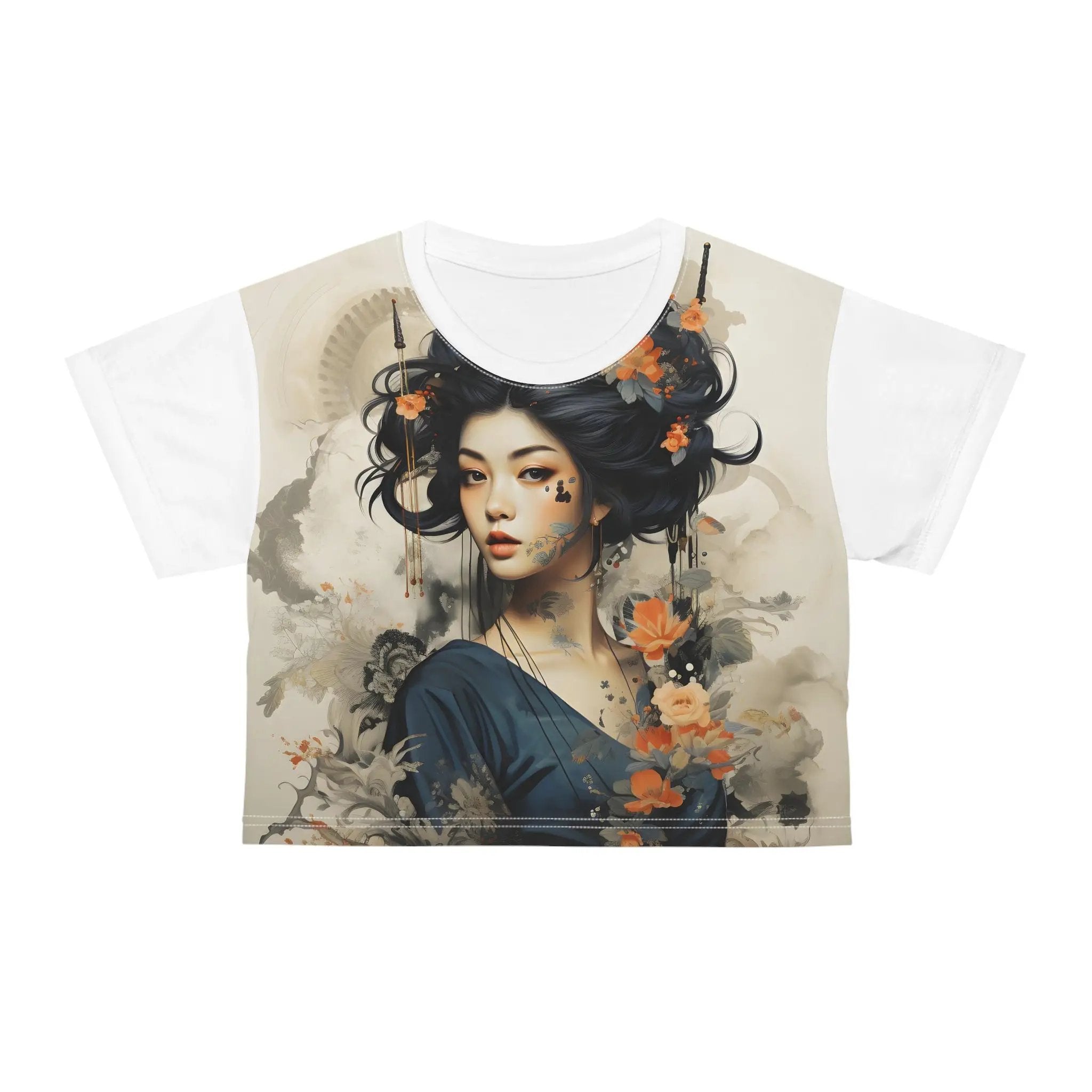 Crop shirts for Women | with a picture of a woman with flowers on it