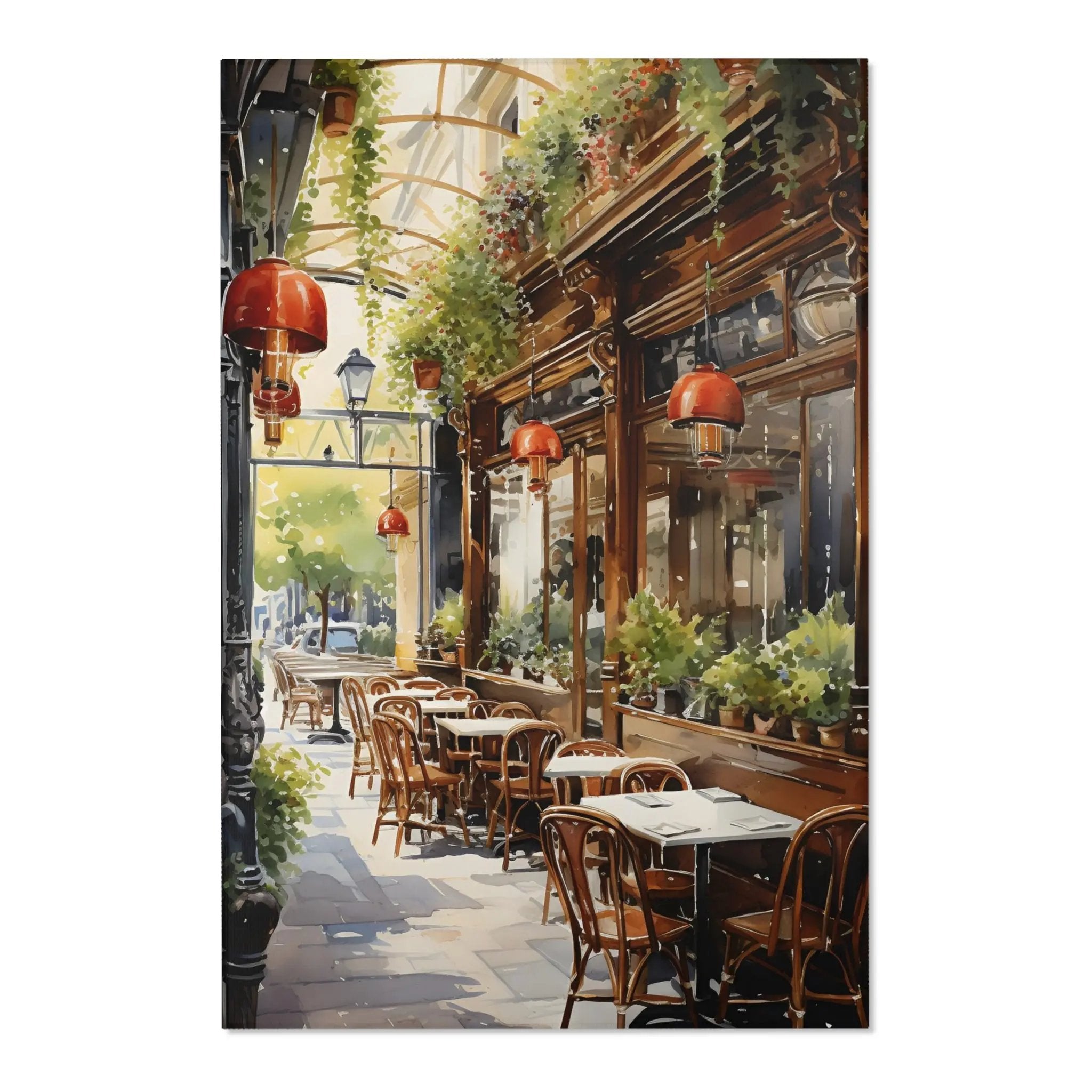 Area rugs for living room | a painting of a restaurant with tables and chairs