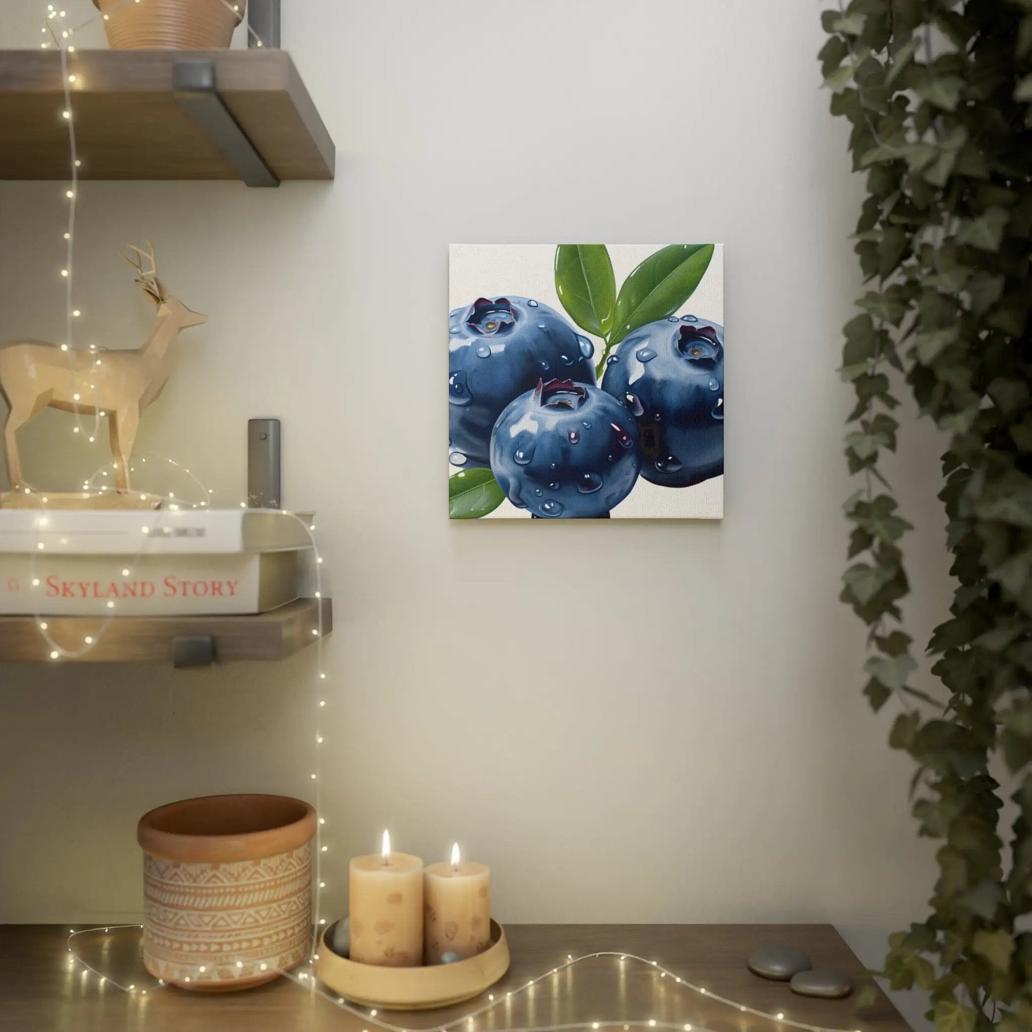 Canvas Gallery Wraps | a painting of blueberries on a white wall