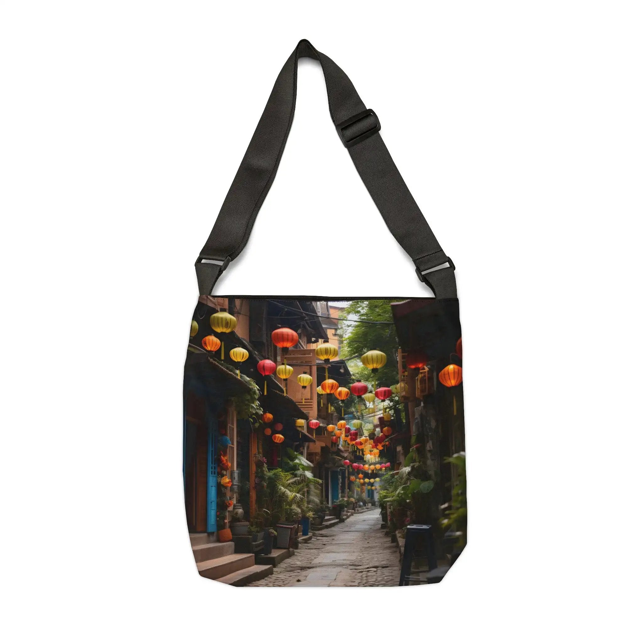 Weekender tote bag | a bag with a picture of a narrow street