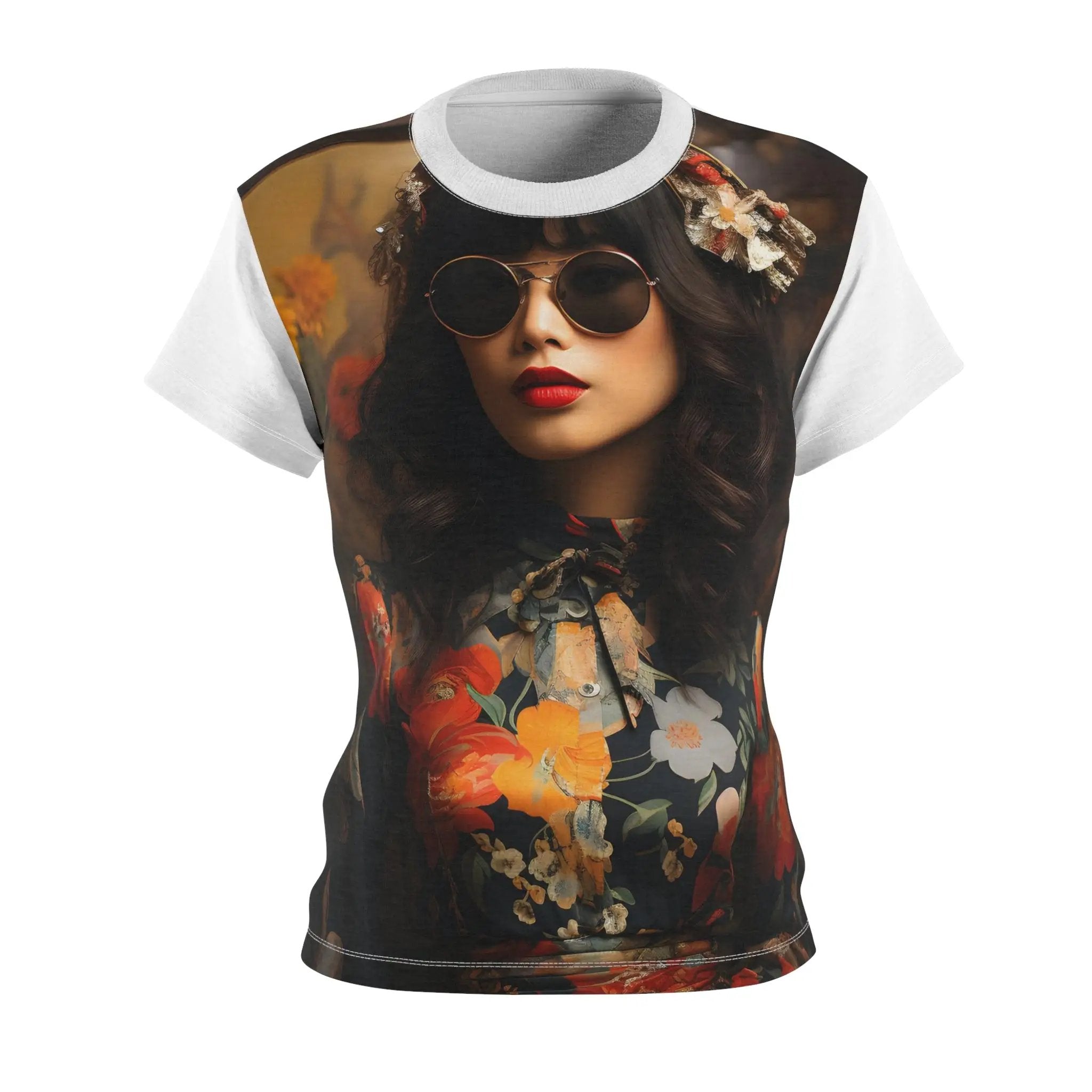 Women Tee | shirt with a picture of a woman wearing sunglasses