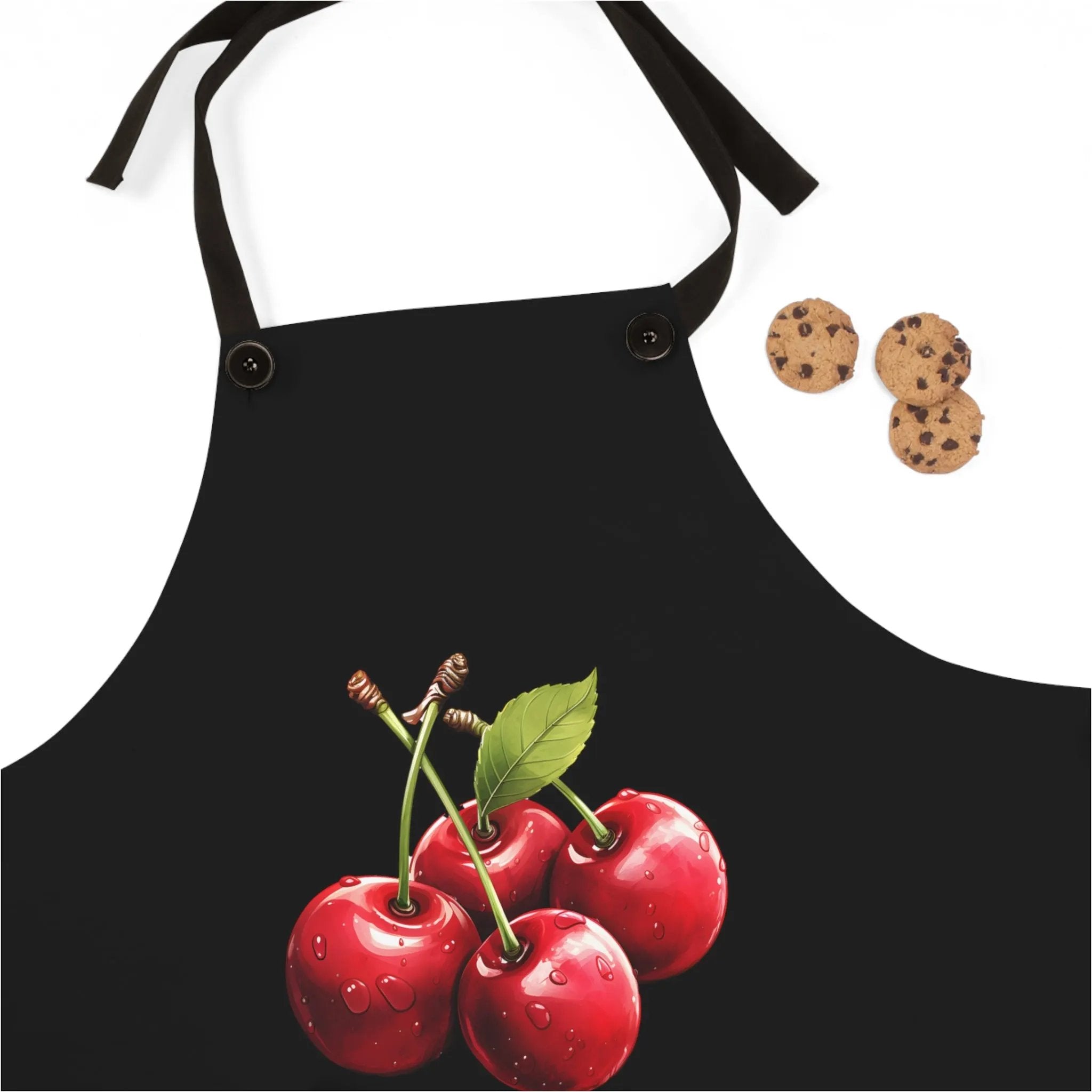 Chef Apron | a black apron with cherries and cookies on it