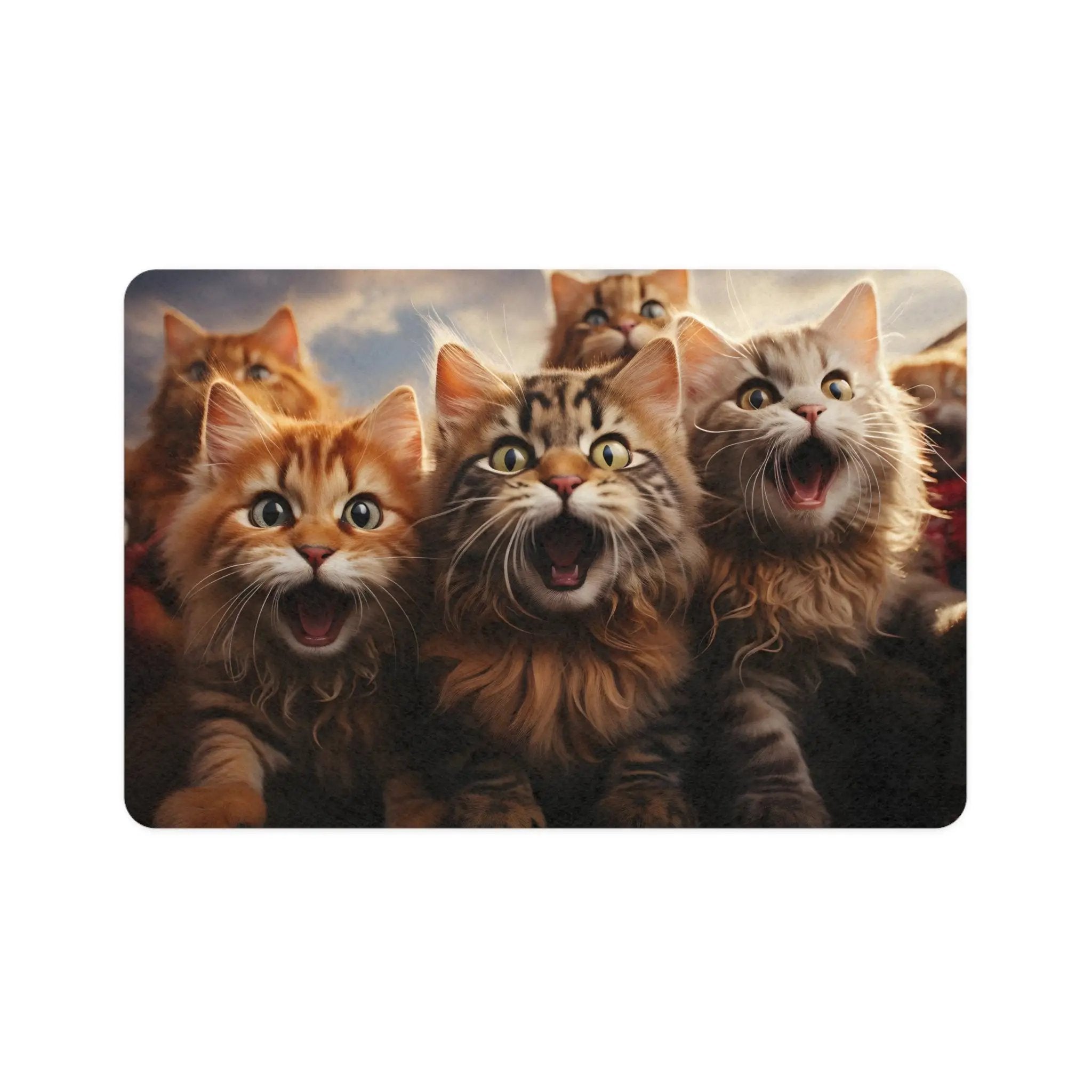 Pet Food Mat | a group of cats standing next to each other