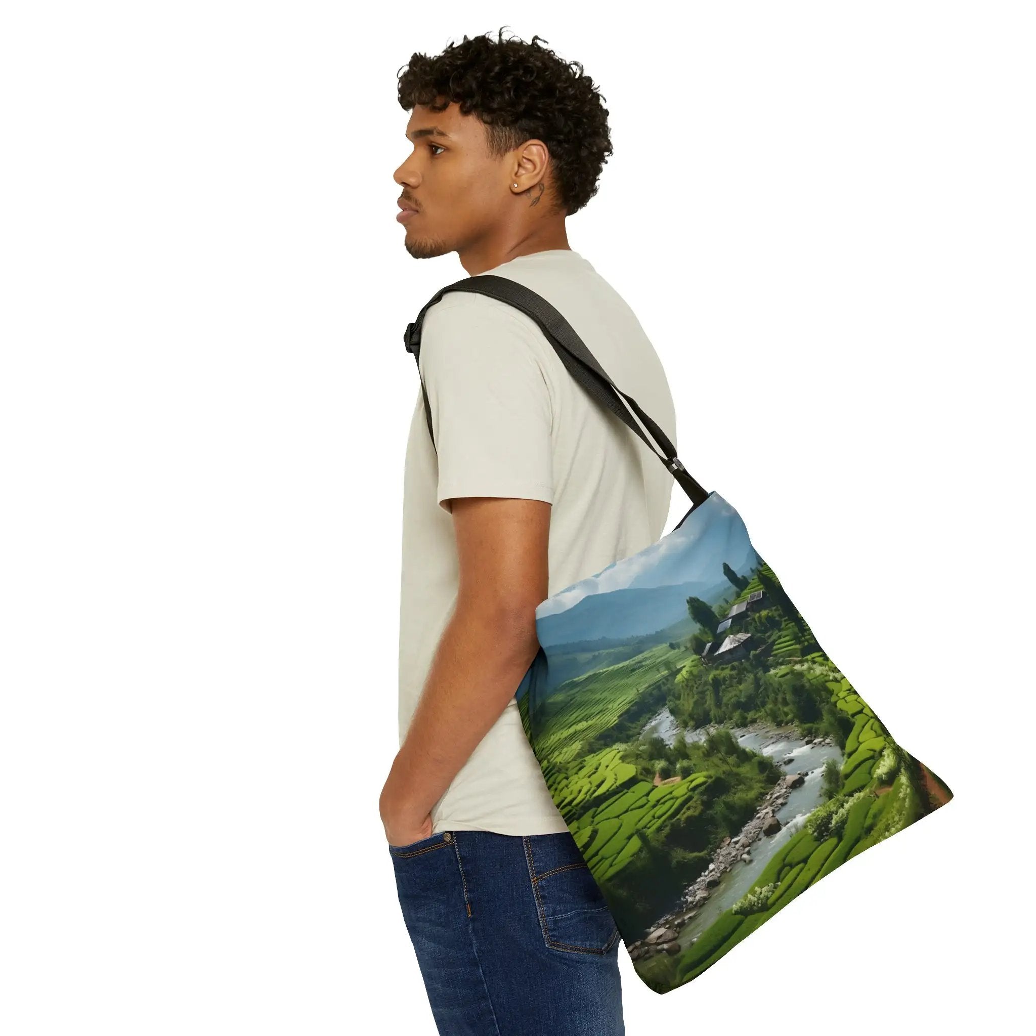 Weekender tote bag | a man carrying a bag with a picture on it