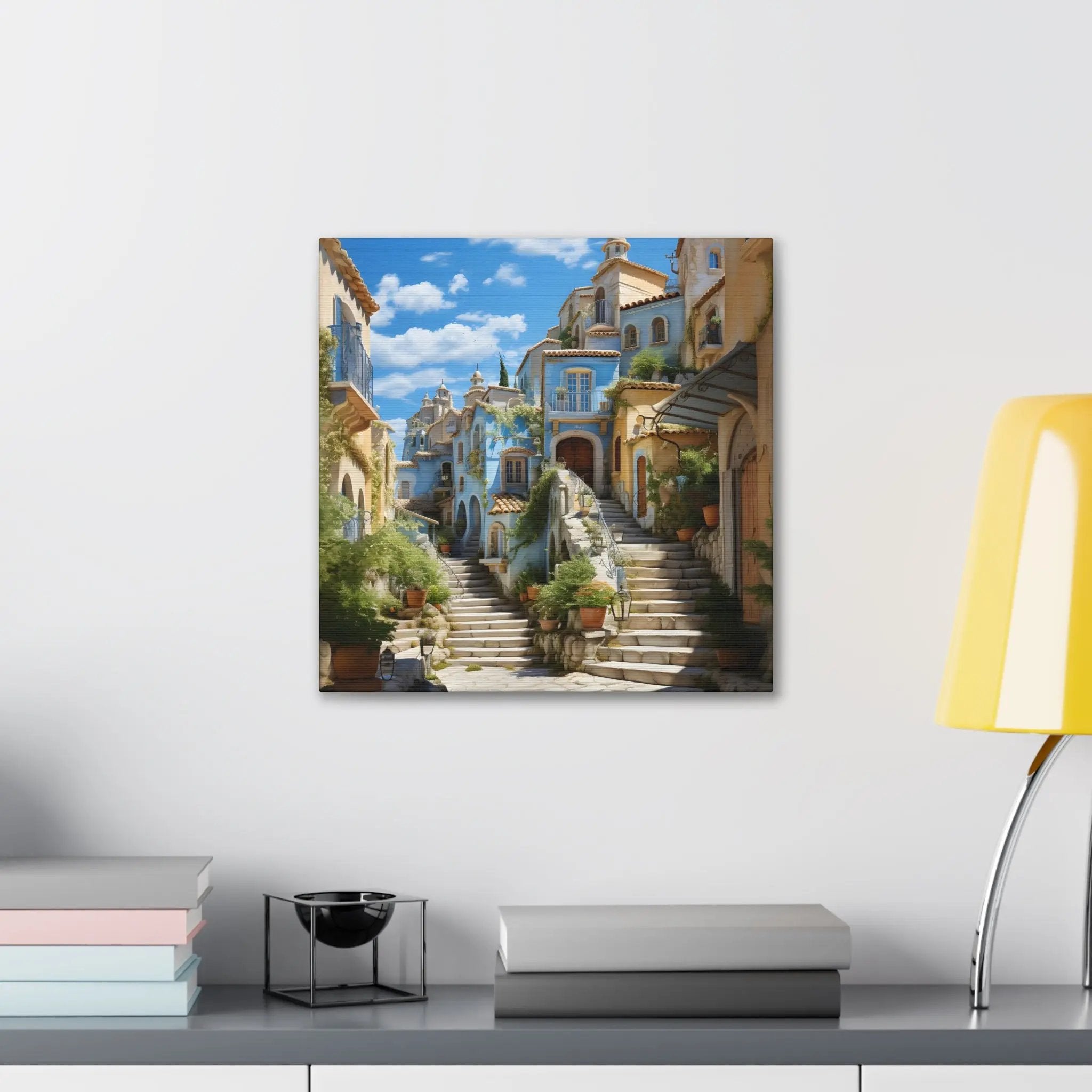 Canvas Gallery Wraps | a painting on a wall of a street with stairs