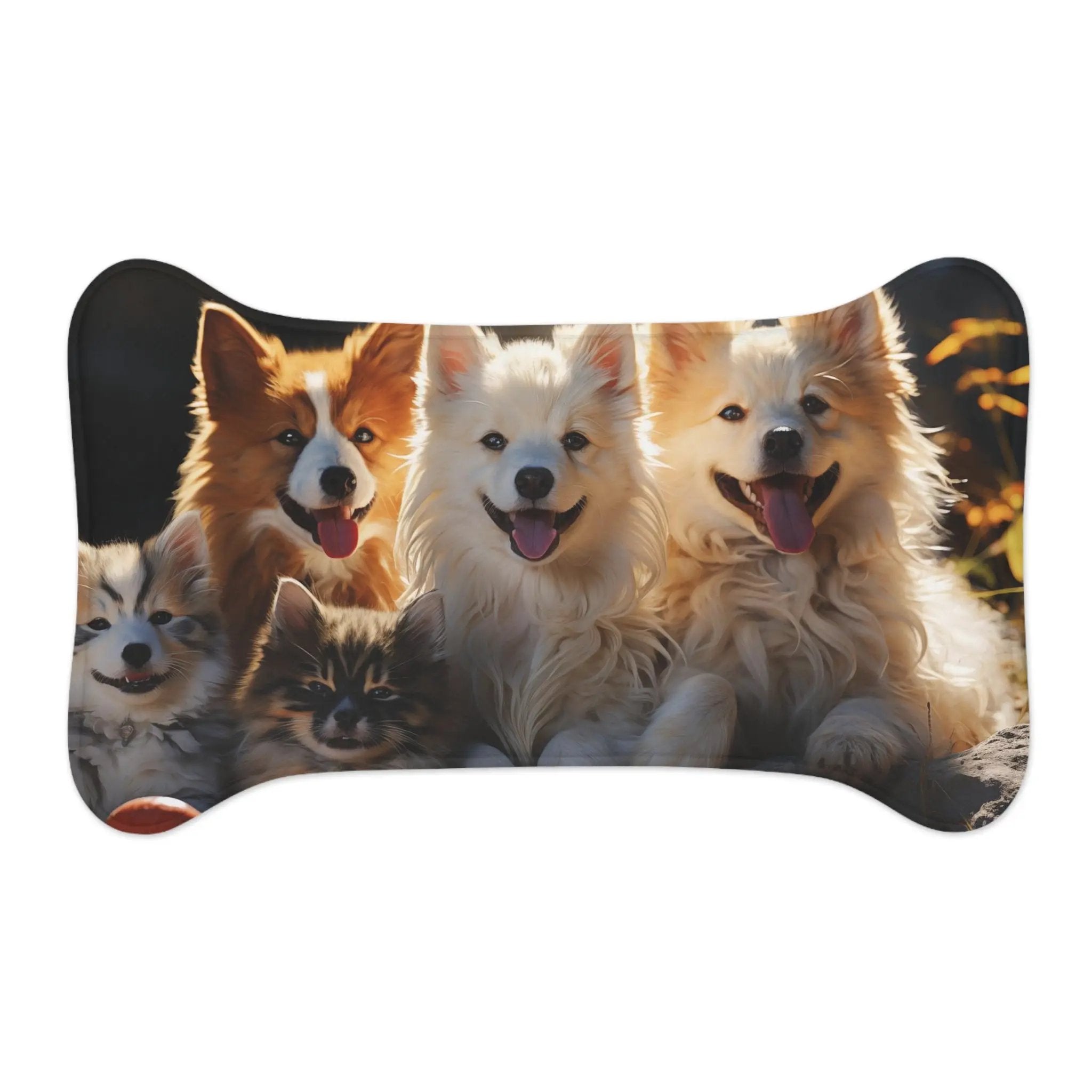 Pet Feeding Mats | a picture of a group of dogs and cats