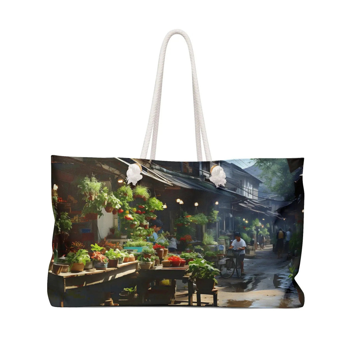 Weekender tote bag | a large bag with a painting of a street scene