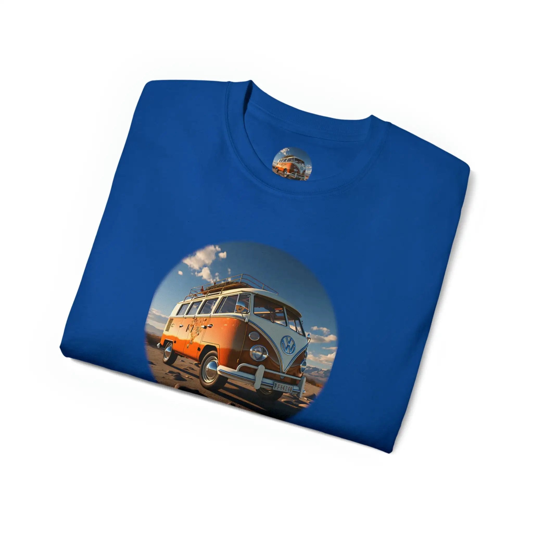 men tee graphic | a blue t - shirt with a picture of a van bus