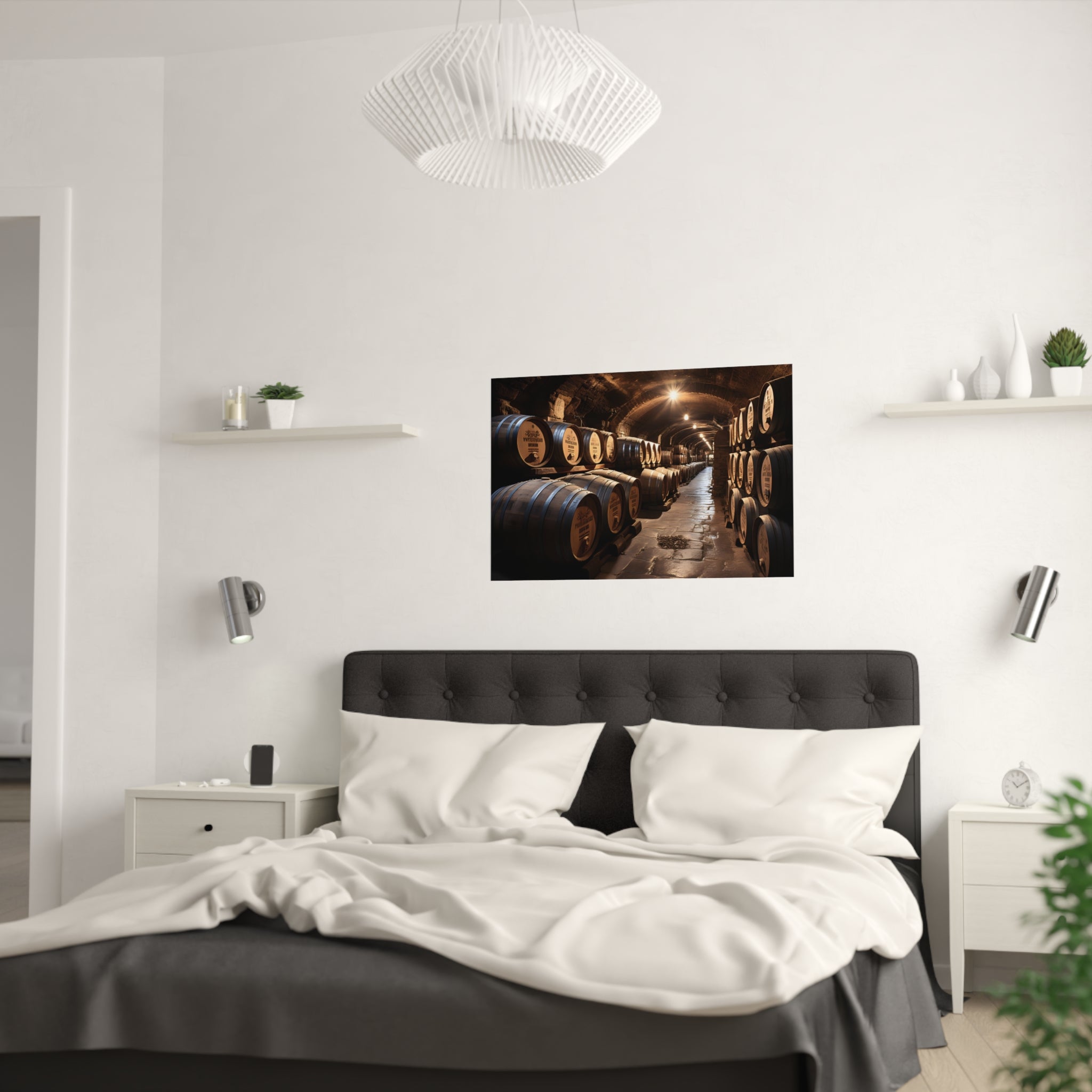 Kawaii Posters | a bedroom with a bed and a painting on the wall