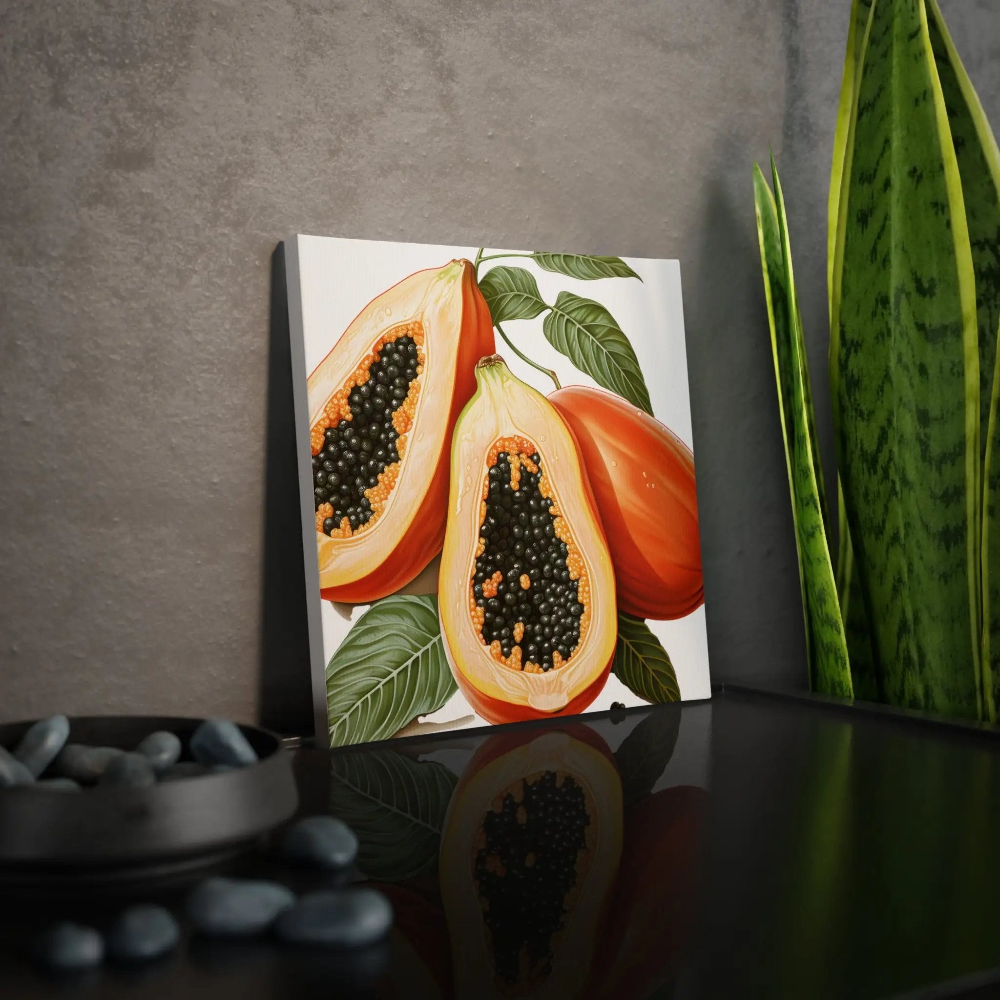 Canvas Gallery Wraps | a painting of a pomegranate on a table next to a potted