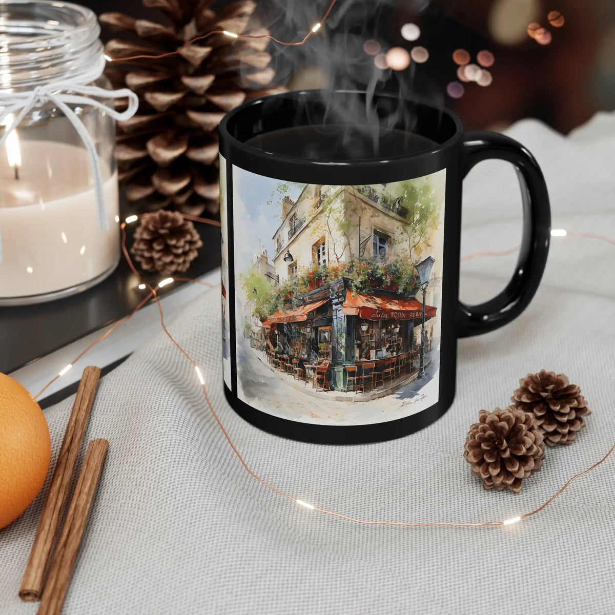 Mugs coffee | a coffee mug with a picture of a cafe on it