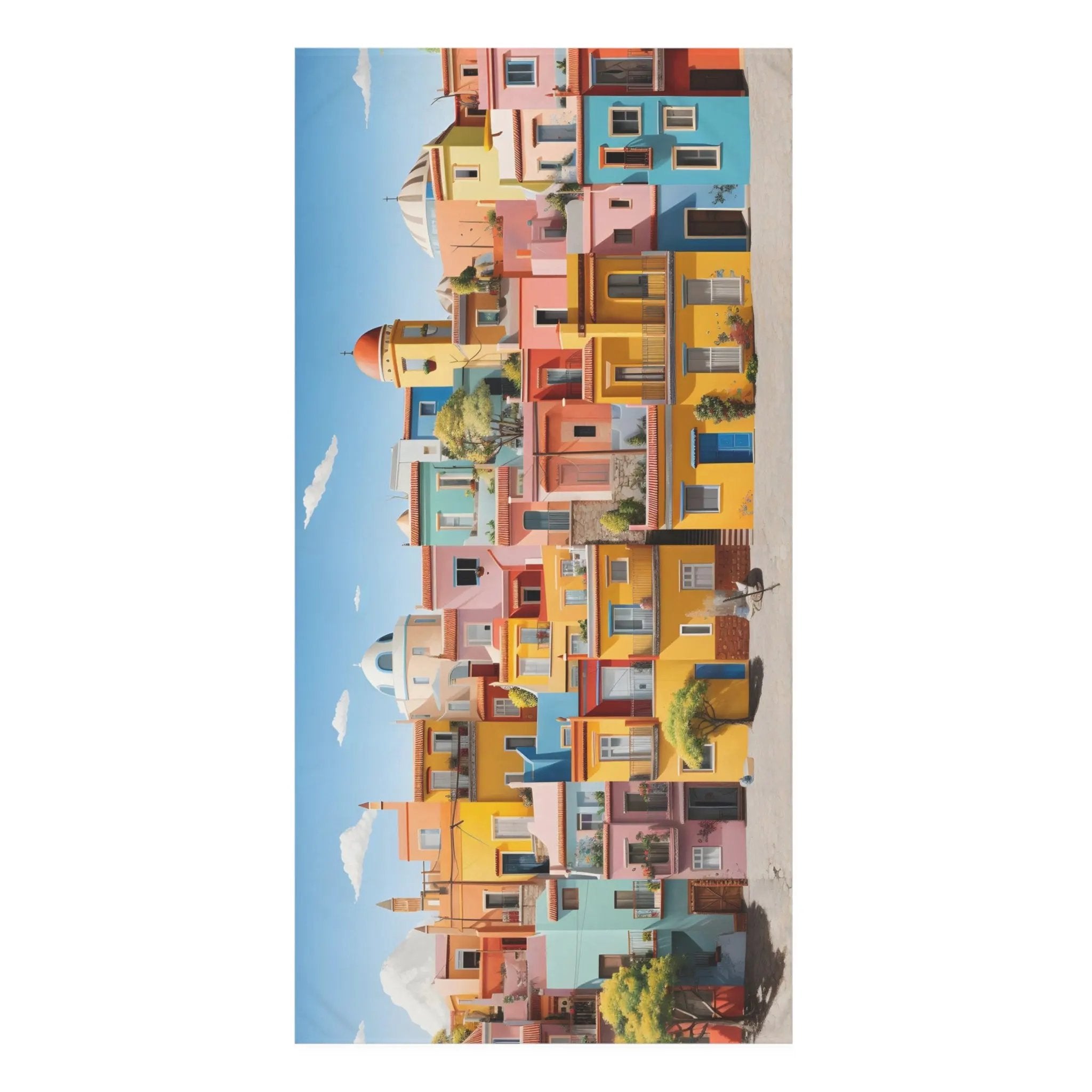 best bath towel | a group of colorful buildings with a blue sky in the background