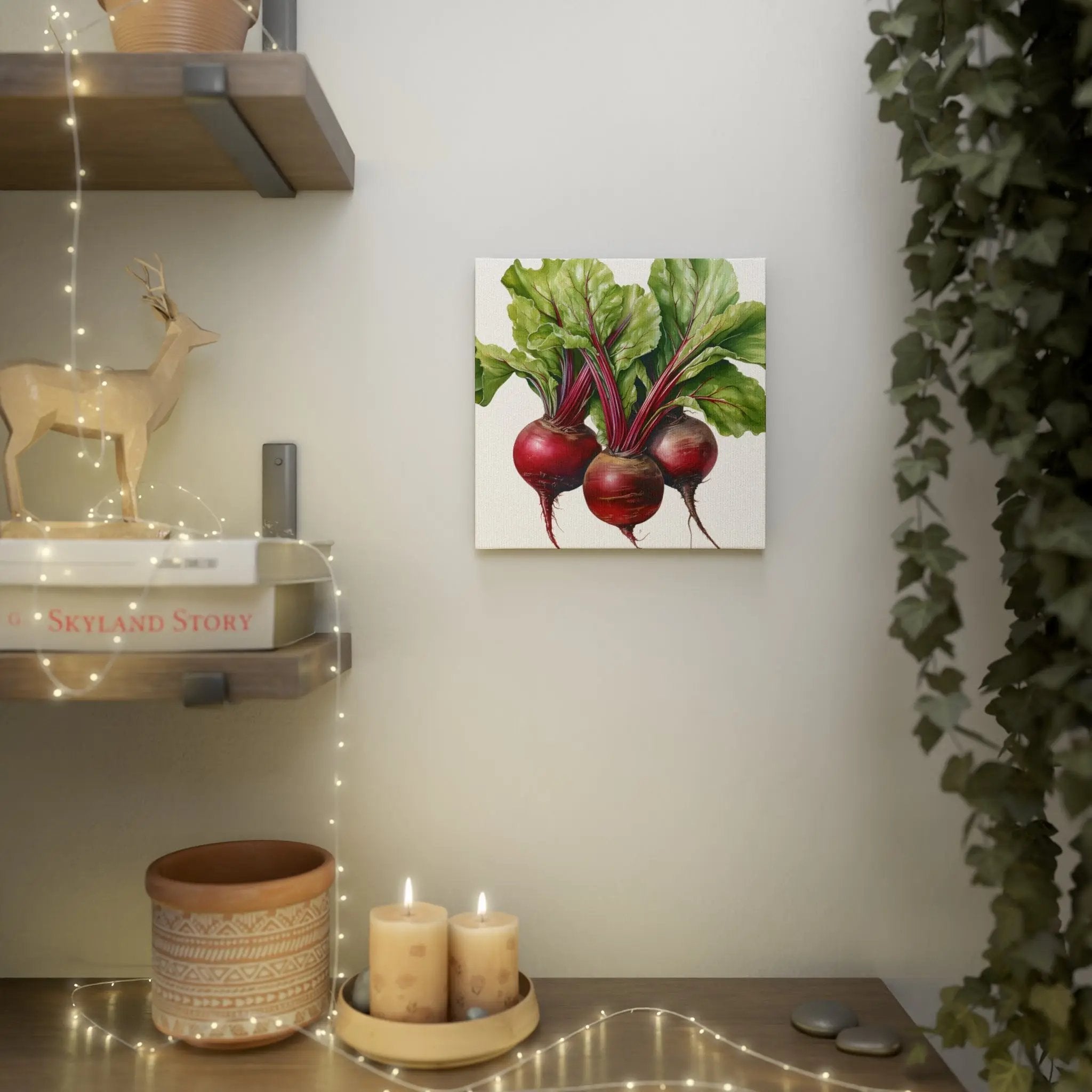 Canvas Gallery Wraps | a painting of radishes on a white wall