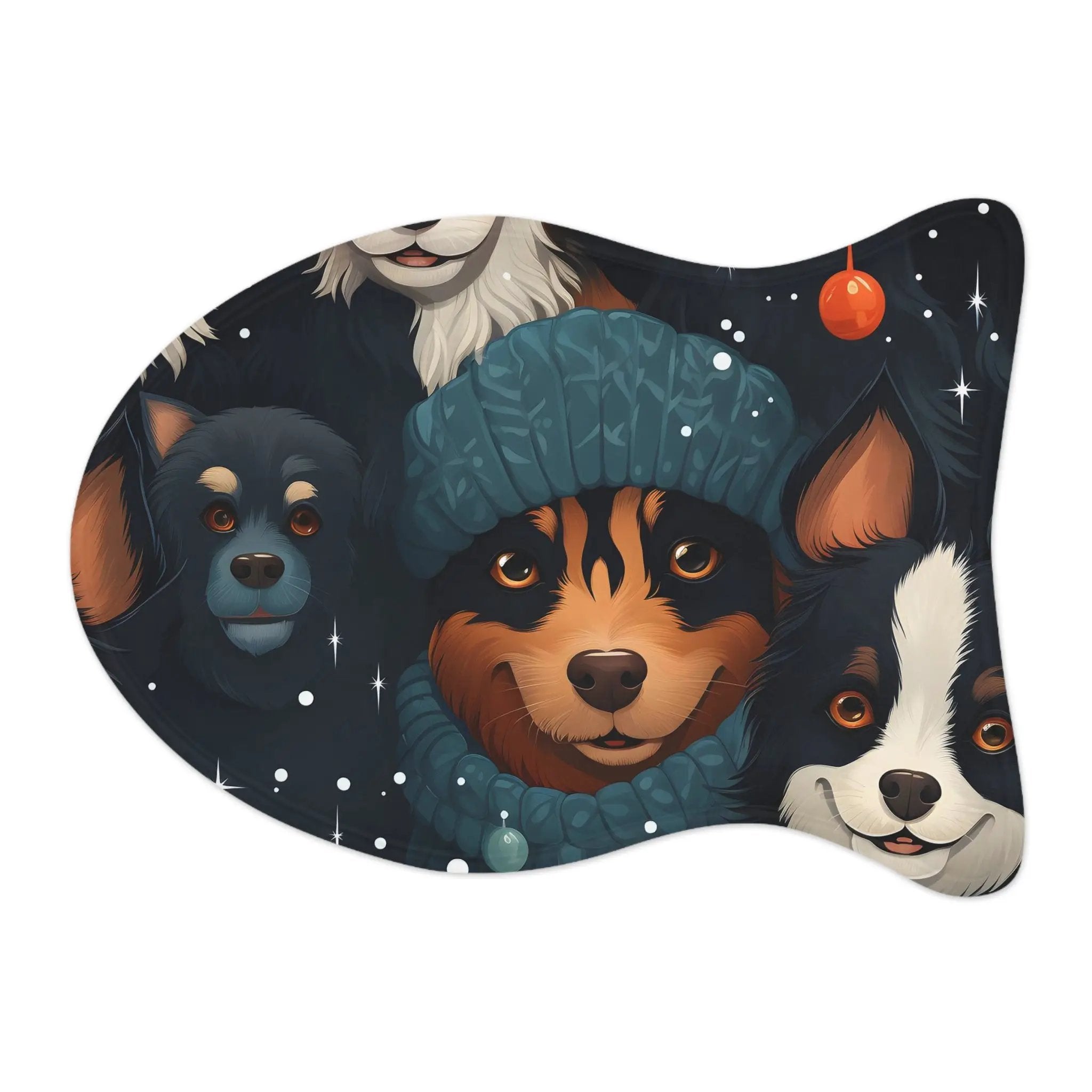 Pet Feeding Mats | a picture of three dogs wearing hats and scarves