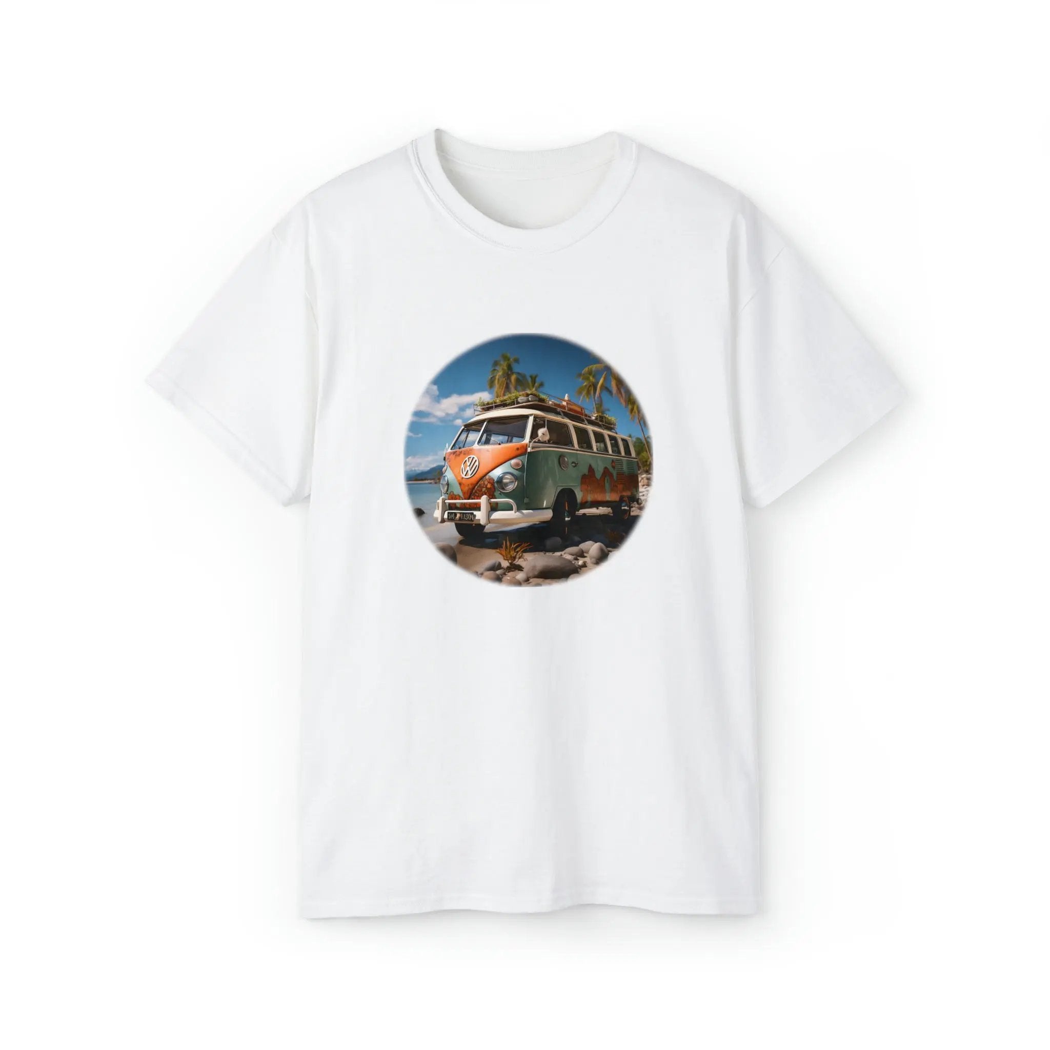 men tee graphic | a white t - shirt with an image of a bus