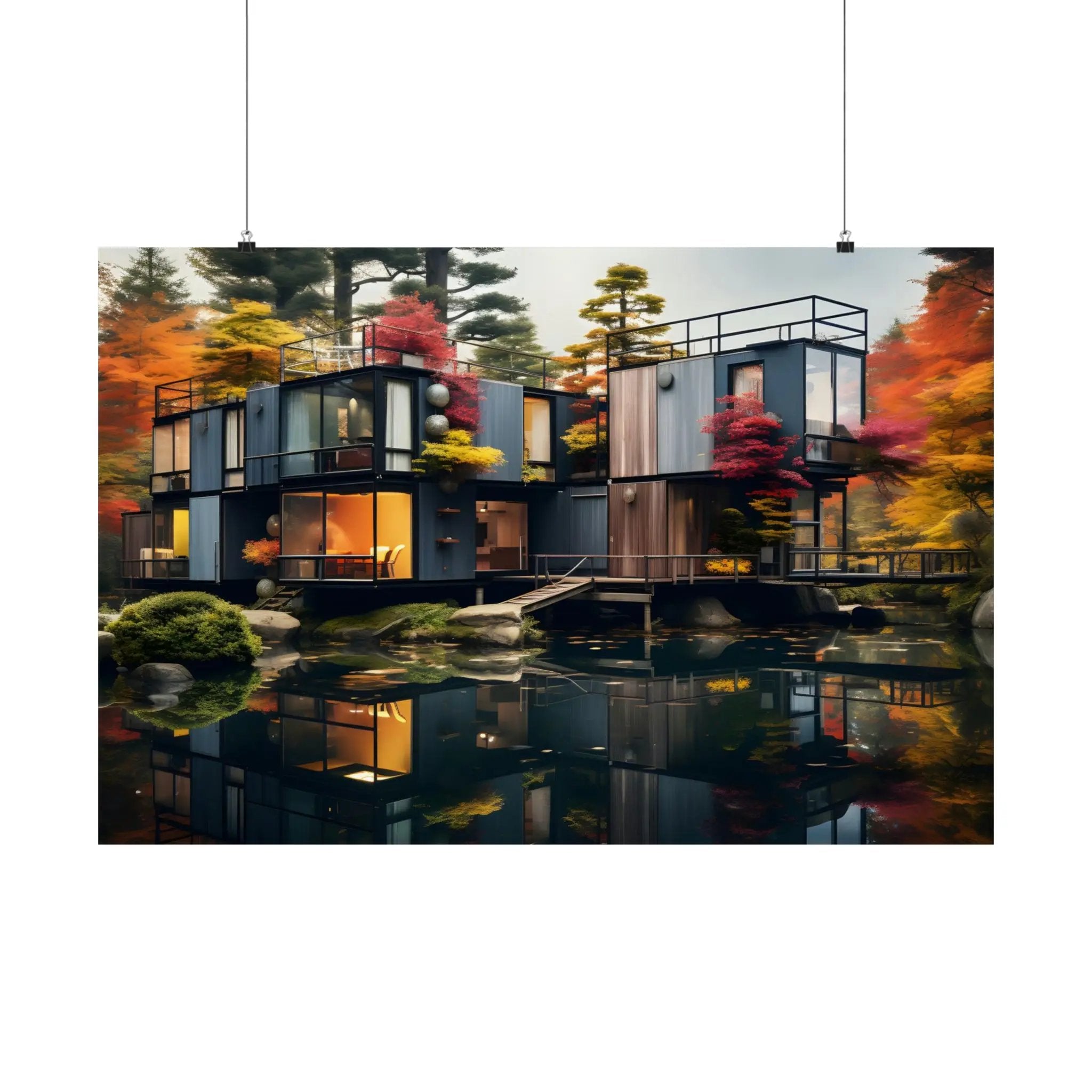 Kawaii Posters | a painting of a house on the water