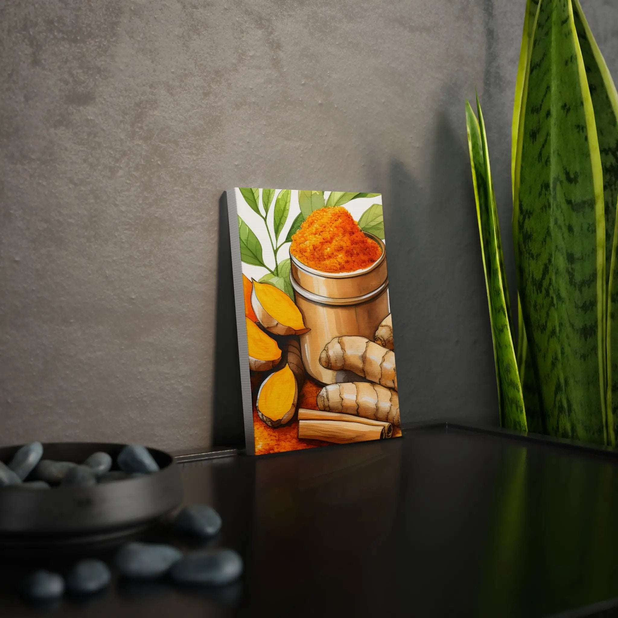 Canvas Gallery Wraps | a painting of a potted plant next to some rocks