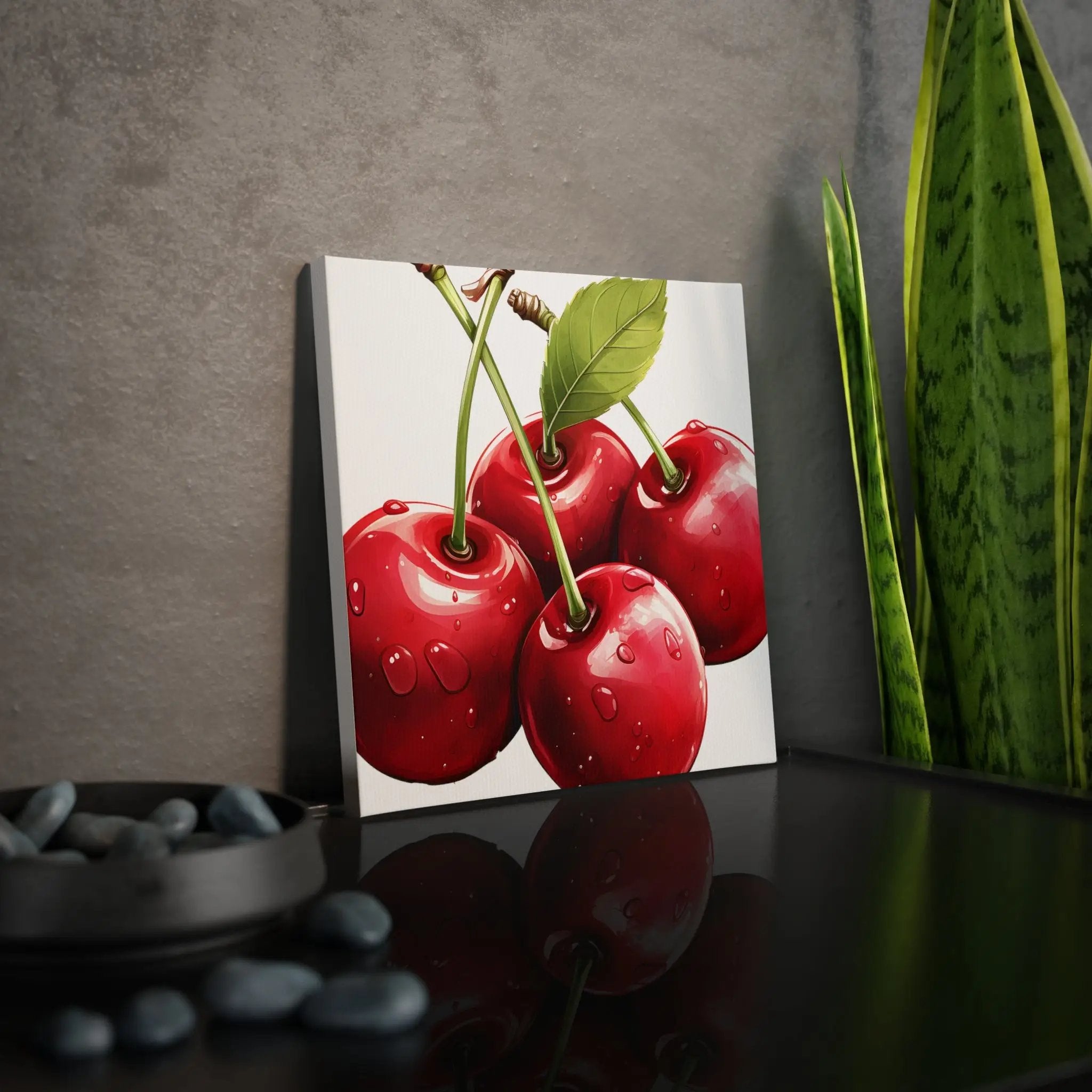 Canvas Gallery Wraps | a painting of three cherries on a table