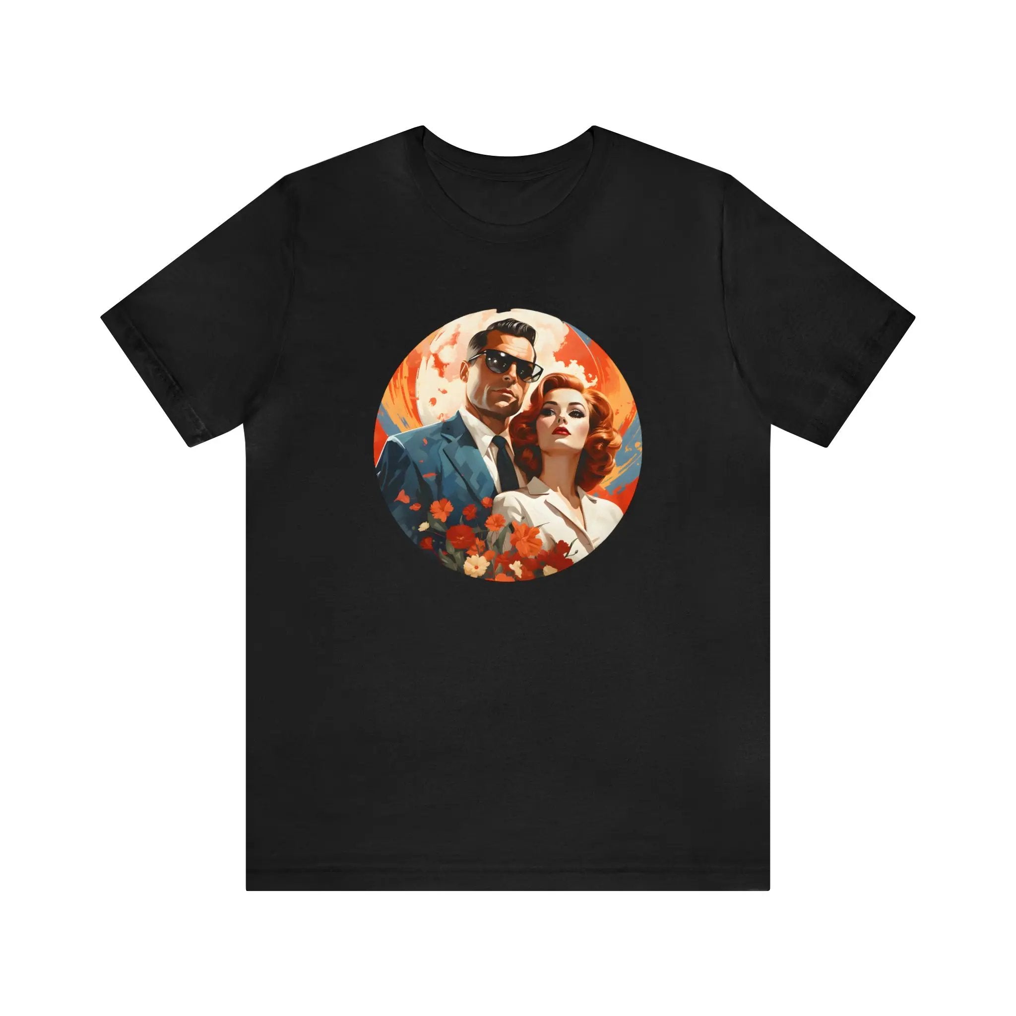 Couple t shirt | a black t - shirt with a picture of a man and woman