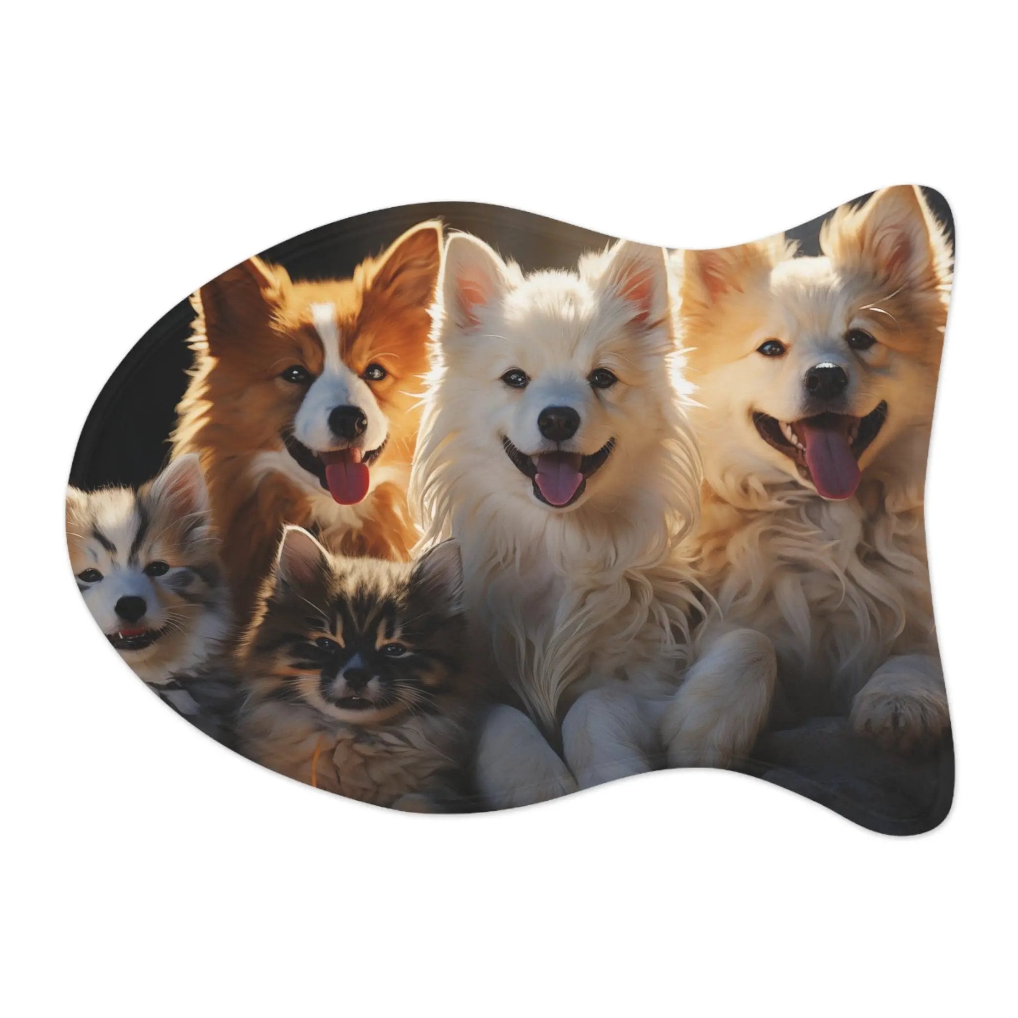 Pet Feeding Mats | a picture of a group of dogs and cats