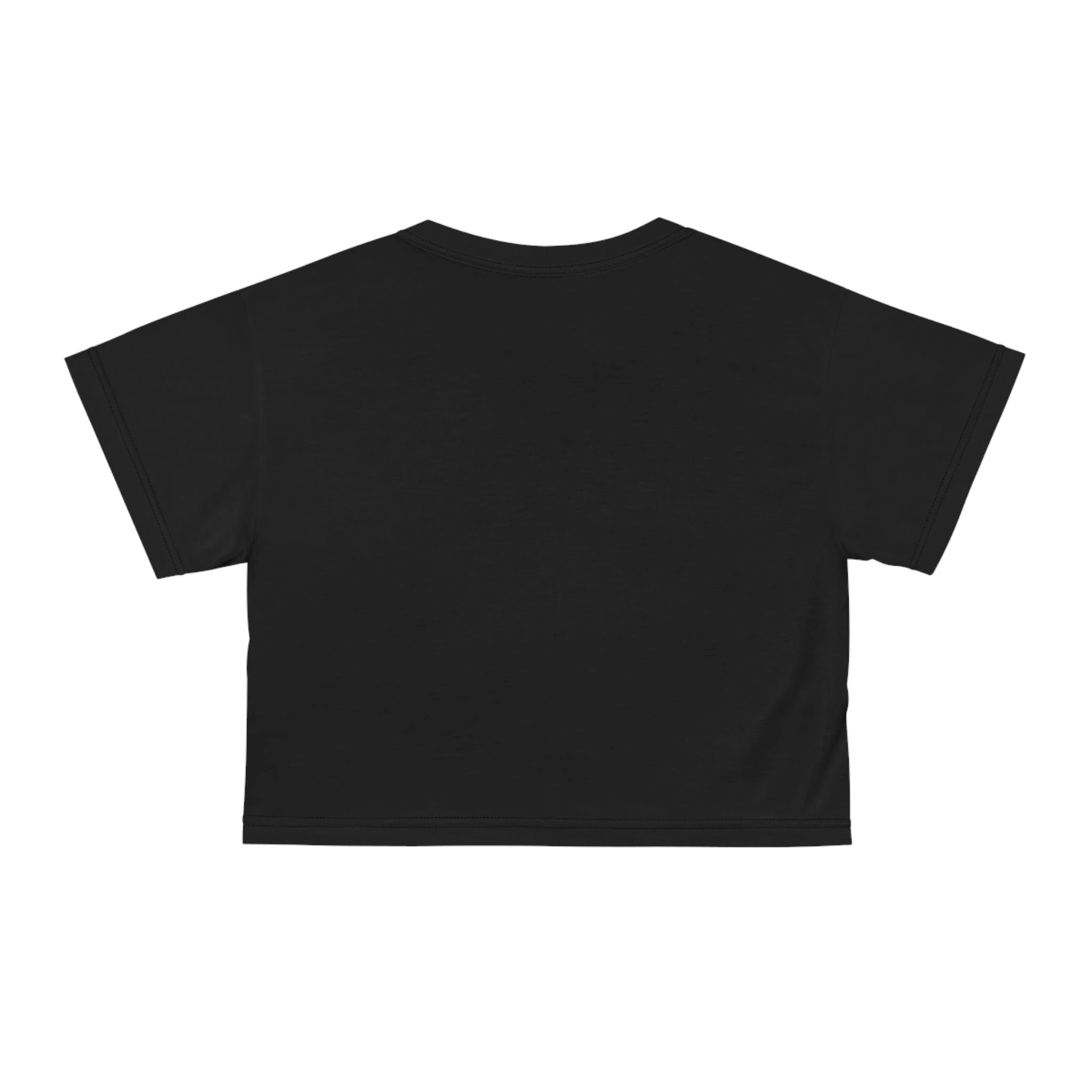 Crop shirts for women | the back of a black t - shirt with a white background