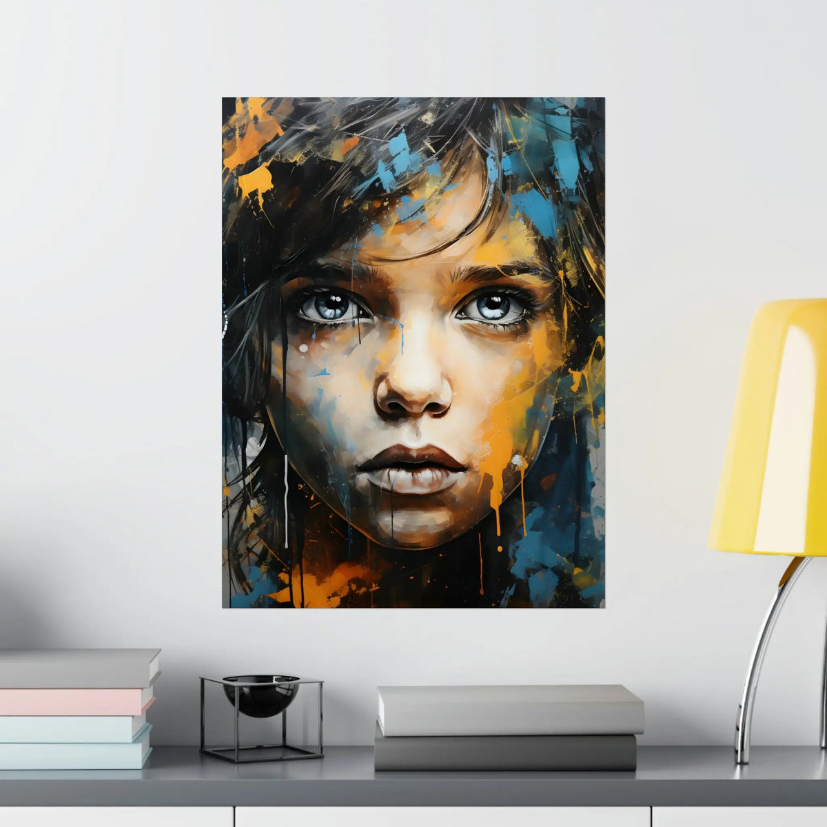 Kawaii Posters | a painting of a woman's face on a wall