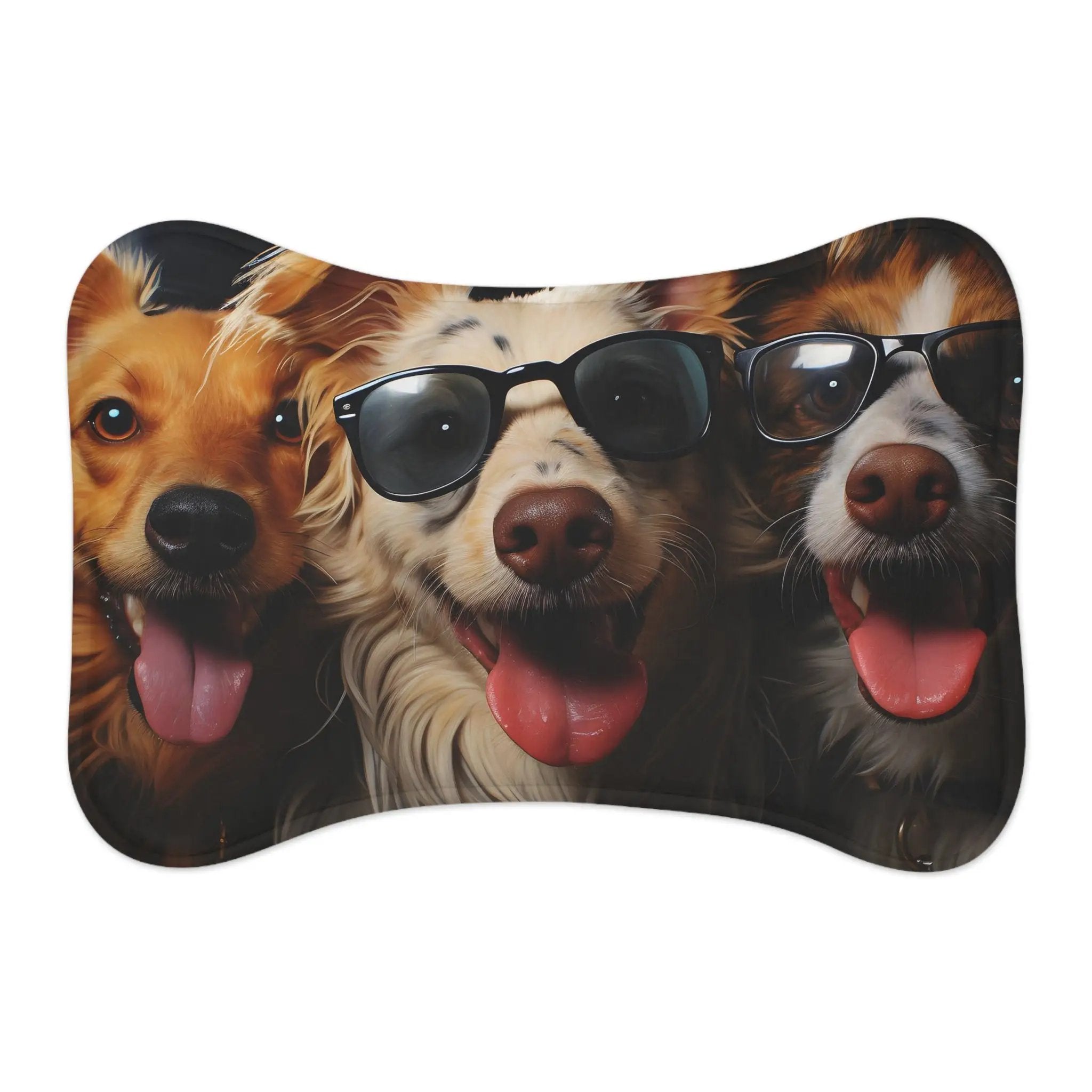 Pet Feeding Mats | a picture of three dogs wearing sunglasses