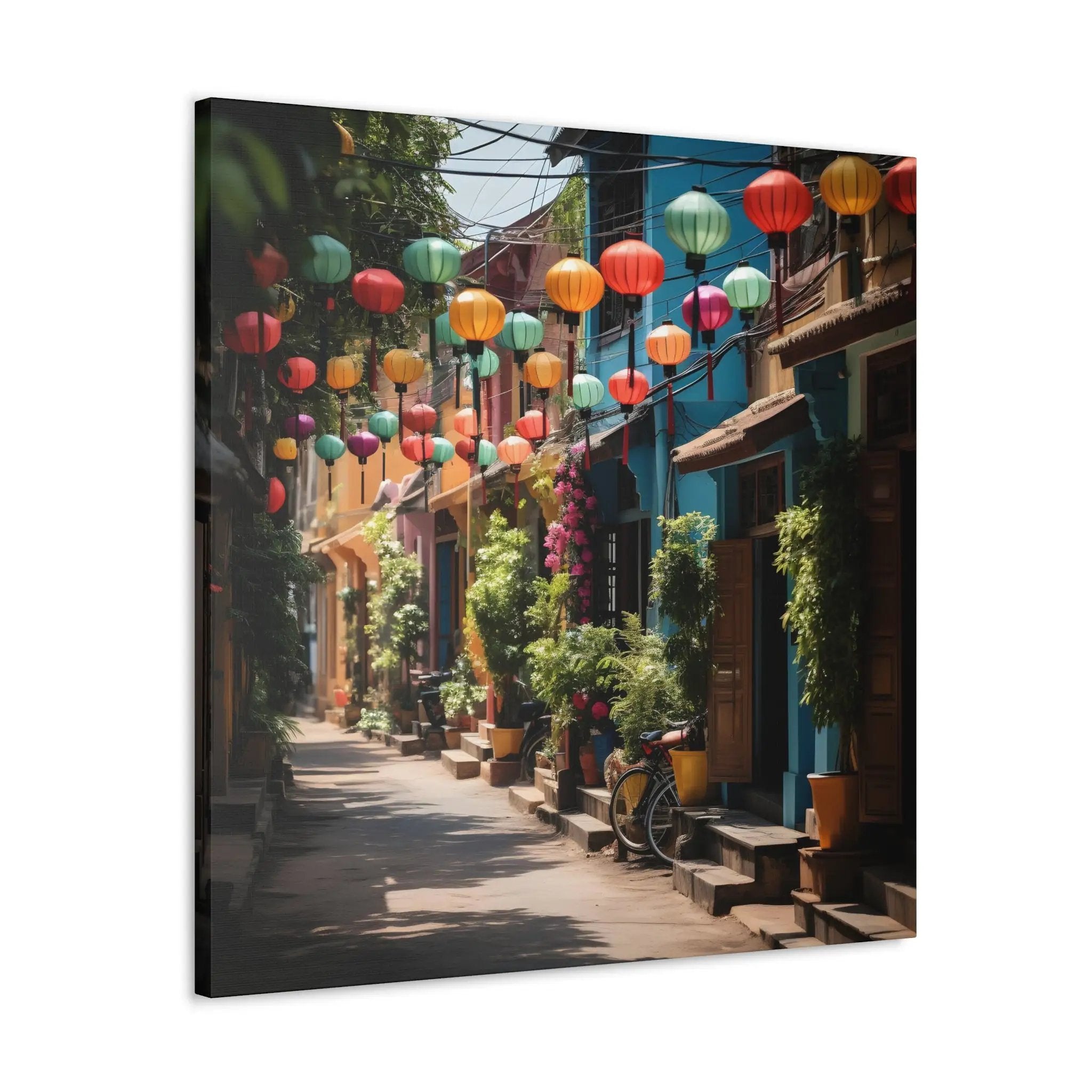 Canvas Gallery Wraps | a city street with many colorful lanterns hanging from the buildings