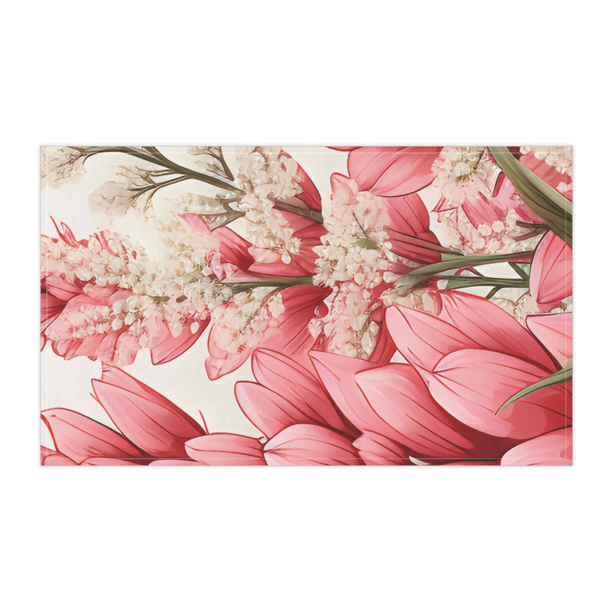 Kitchen Towel | a picture of pink flowers on a white background