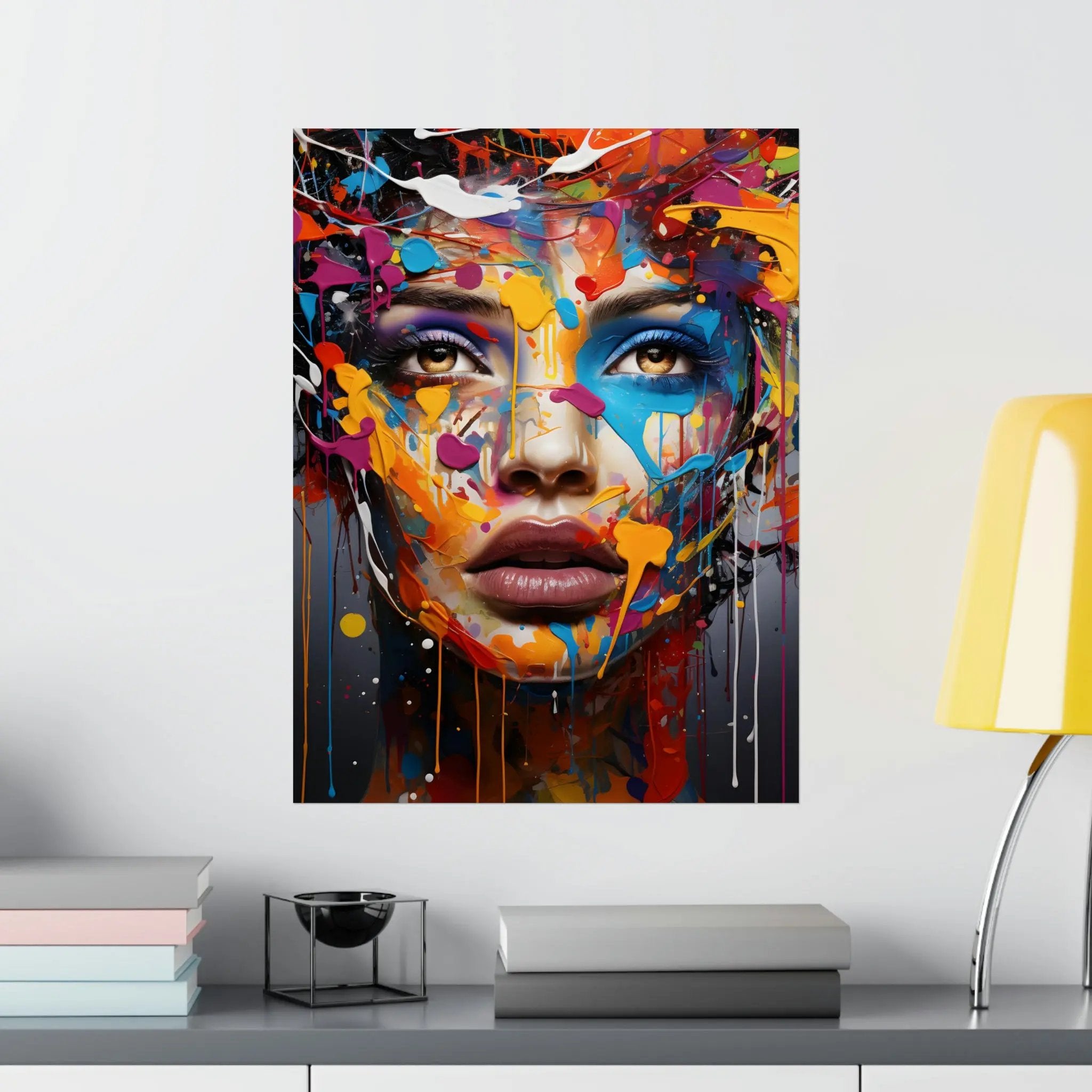 Kawaii Posters | a painting of a woman's face on a wall