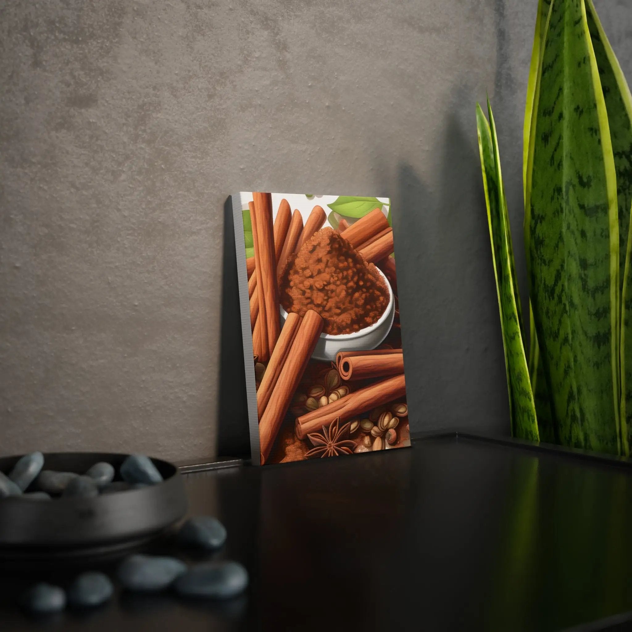 Canvas Gallery Wraps | a bag of spices sitting on a table next to a potted plant