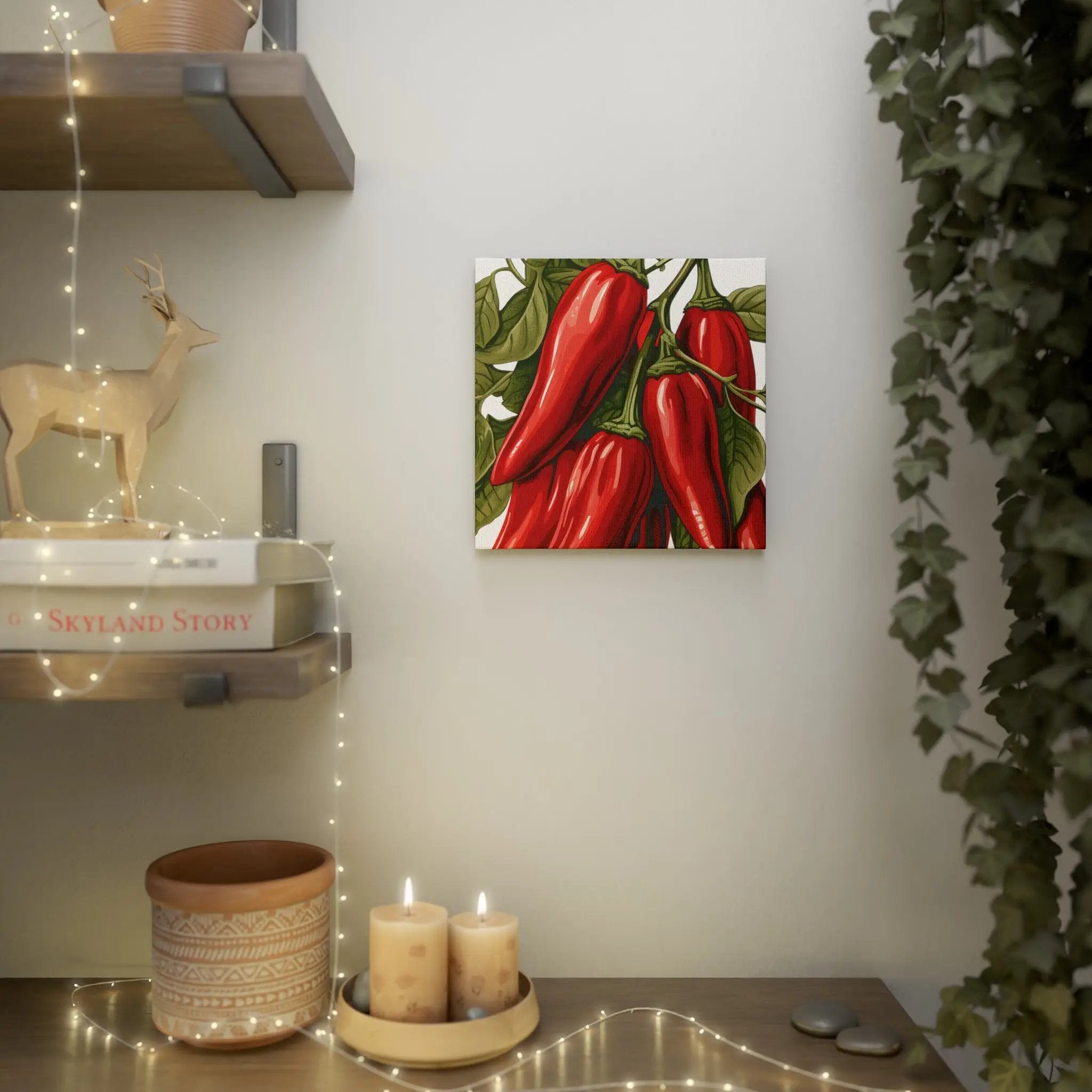 Canvas Gallery Wraps | a painting of red peppers on a white wall