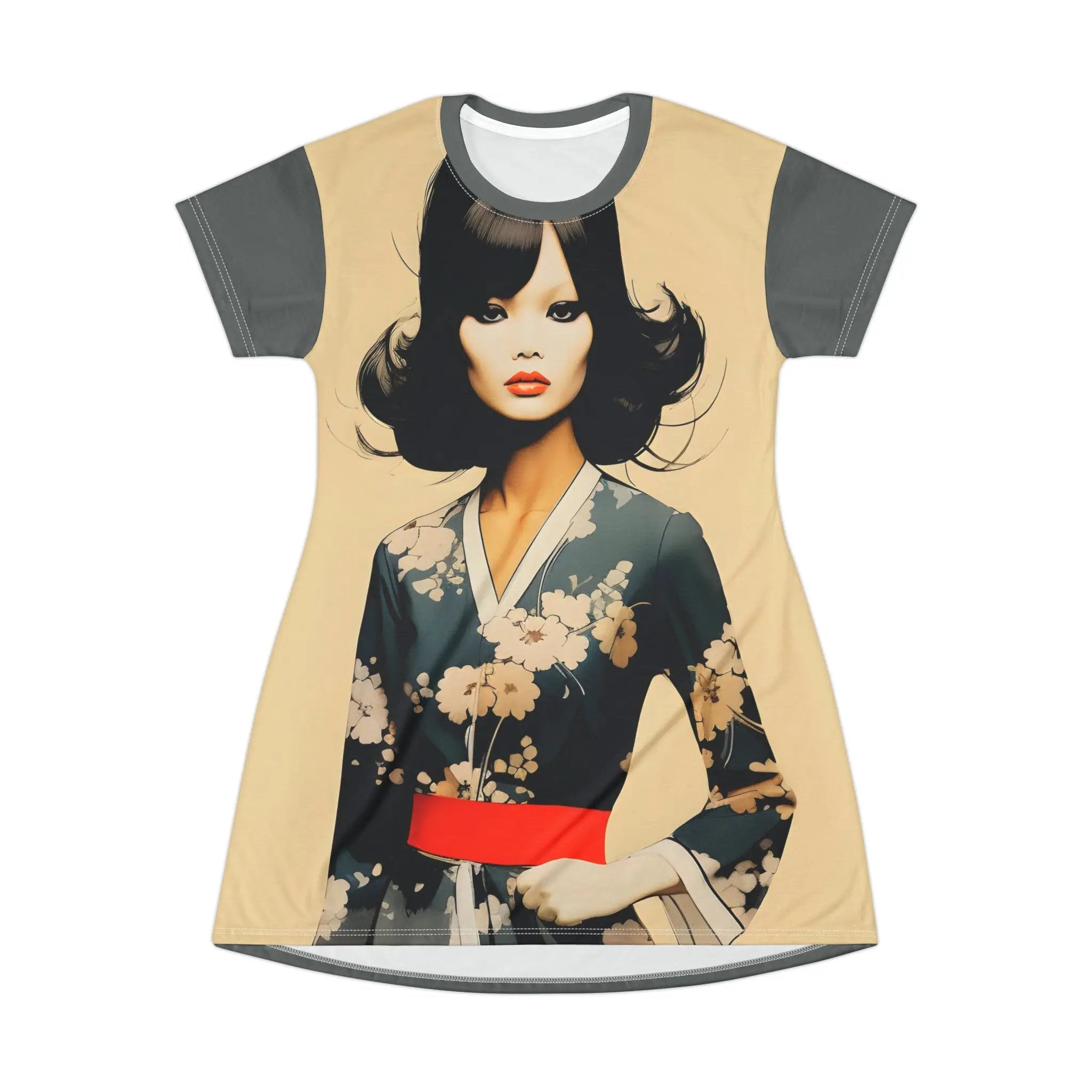 woman shirt dress | a women's t - shirt with a picture of a woman in a kimono