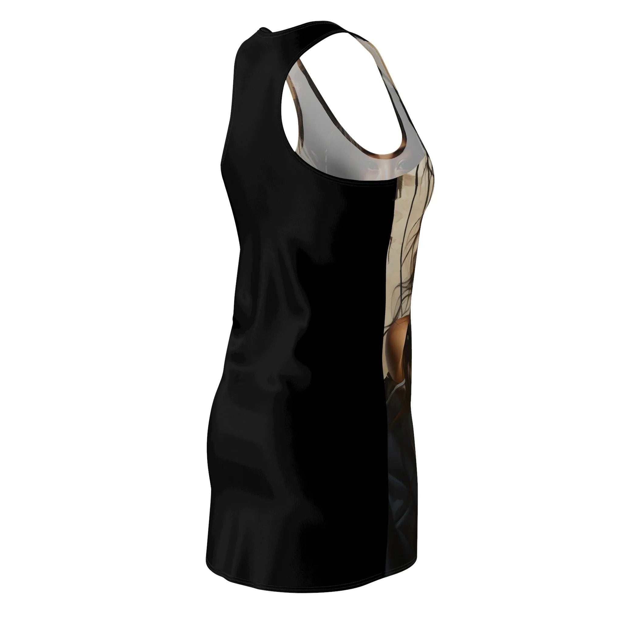 Woman summer dress | a women's black tank top with a picture of a woman's face