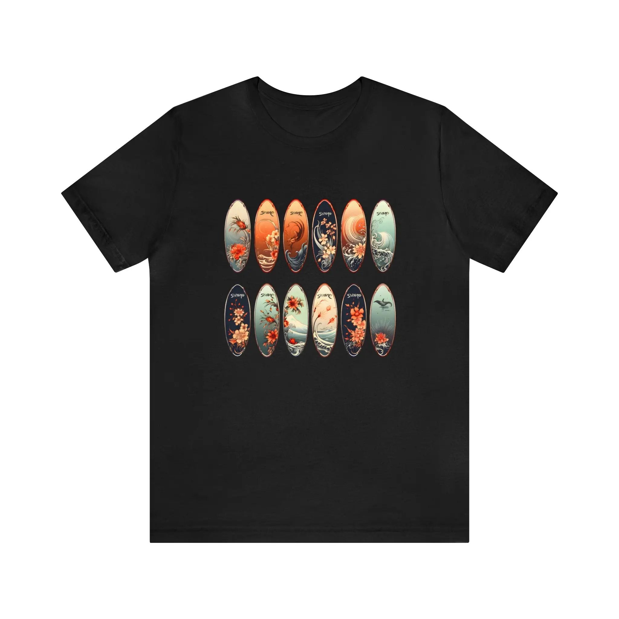 Couple t shirt | a black t - shirt with a bunch of skateboards on it