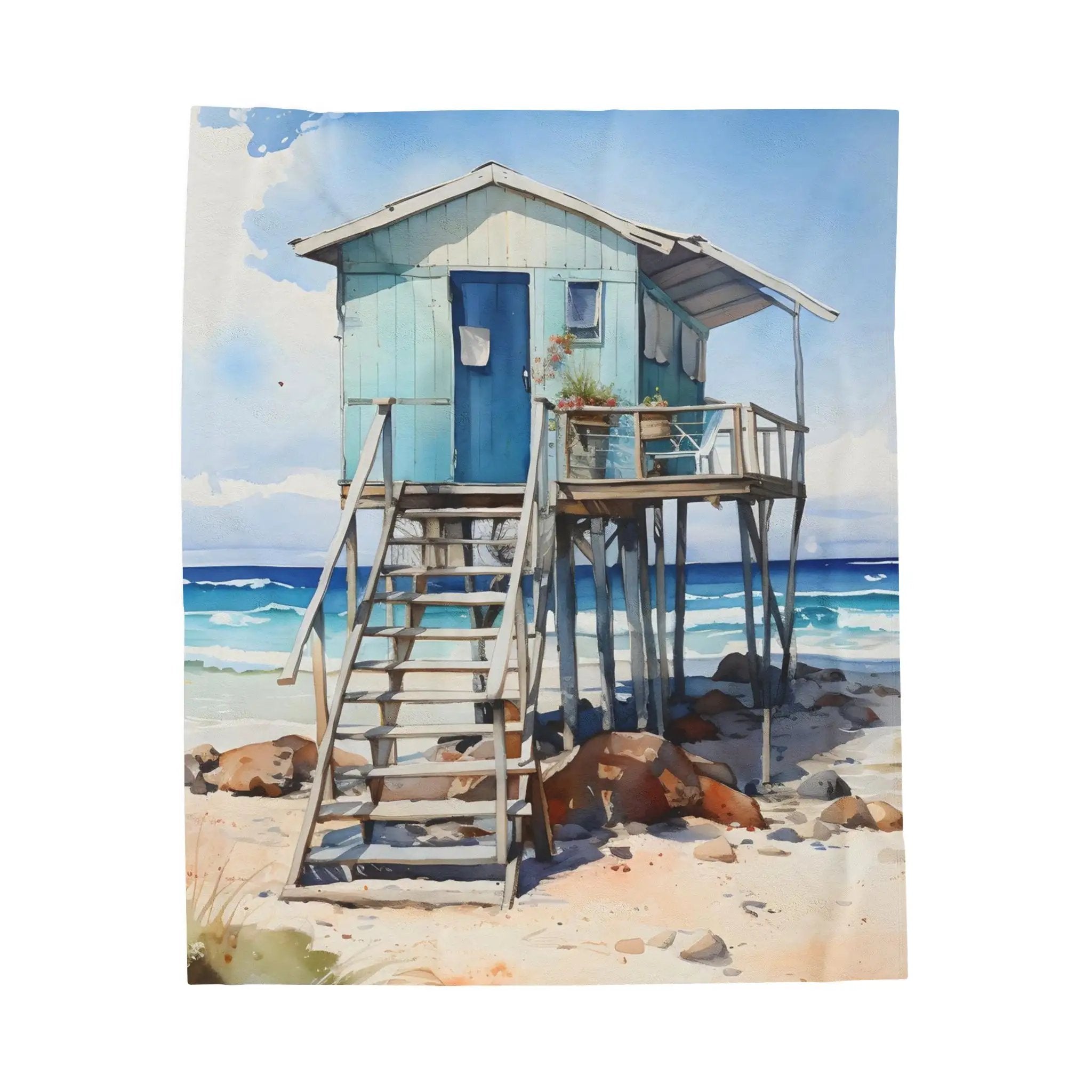 bedroom Blanket | a painting of a lifeguard hut on the beach