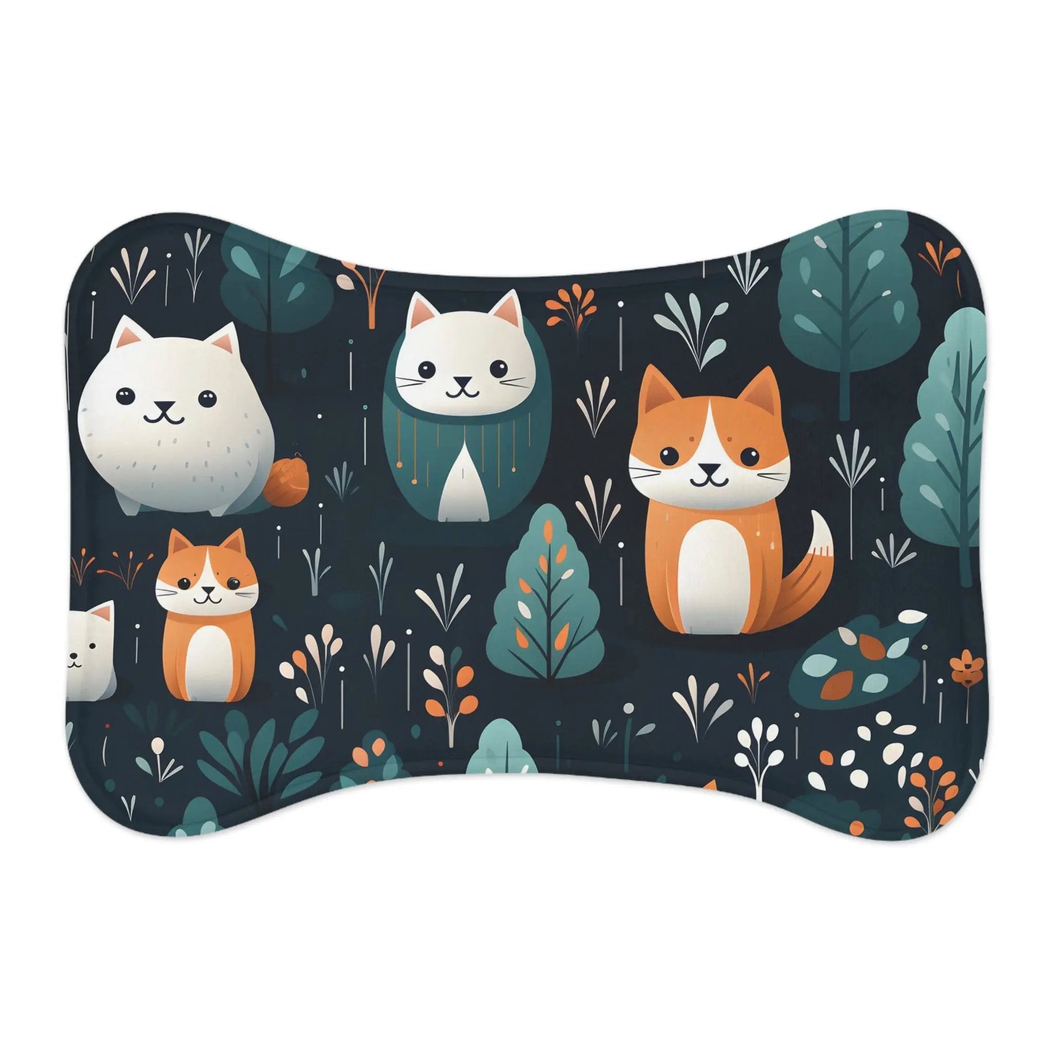 Pet Feeding Mats | a picture of three cats on a black background