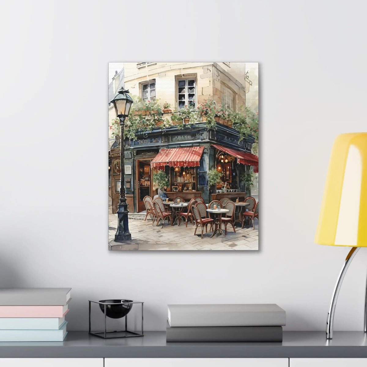 Canvas Gallery Wraps | a painting of a restaurant with tables and chairs