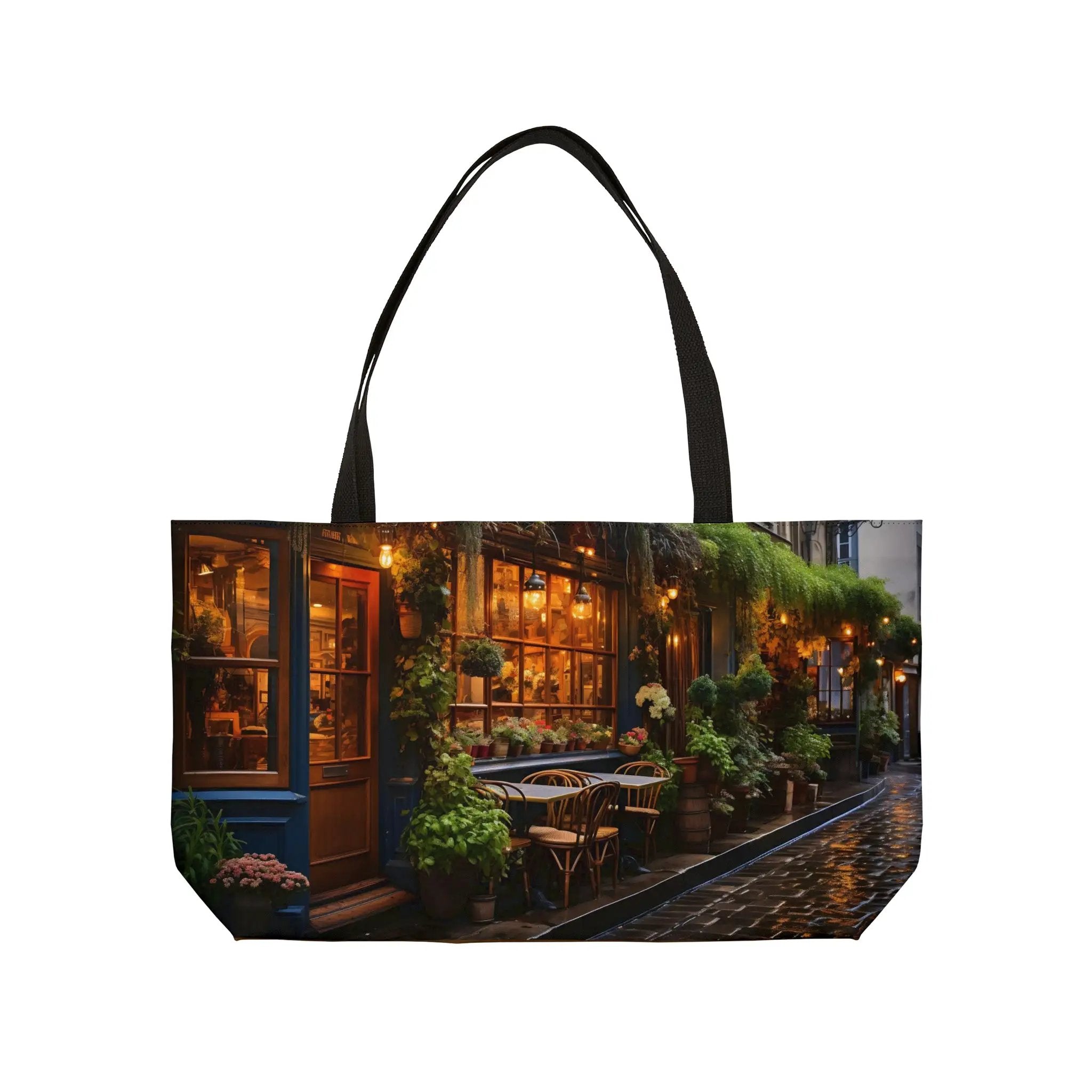 Weekender Tote Bag | a tote bag with a picture of a restaurant