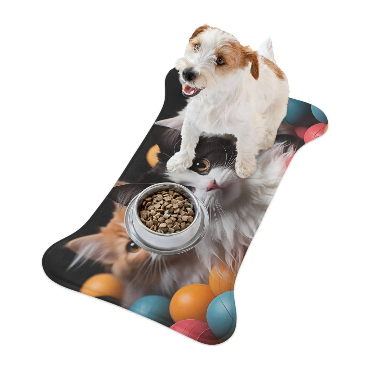 Pet Feeding Mats | a dog is jumping over a bowl of food