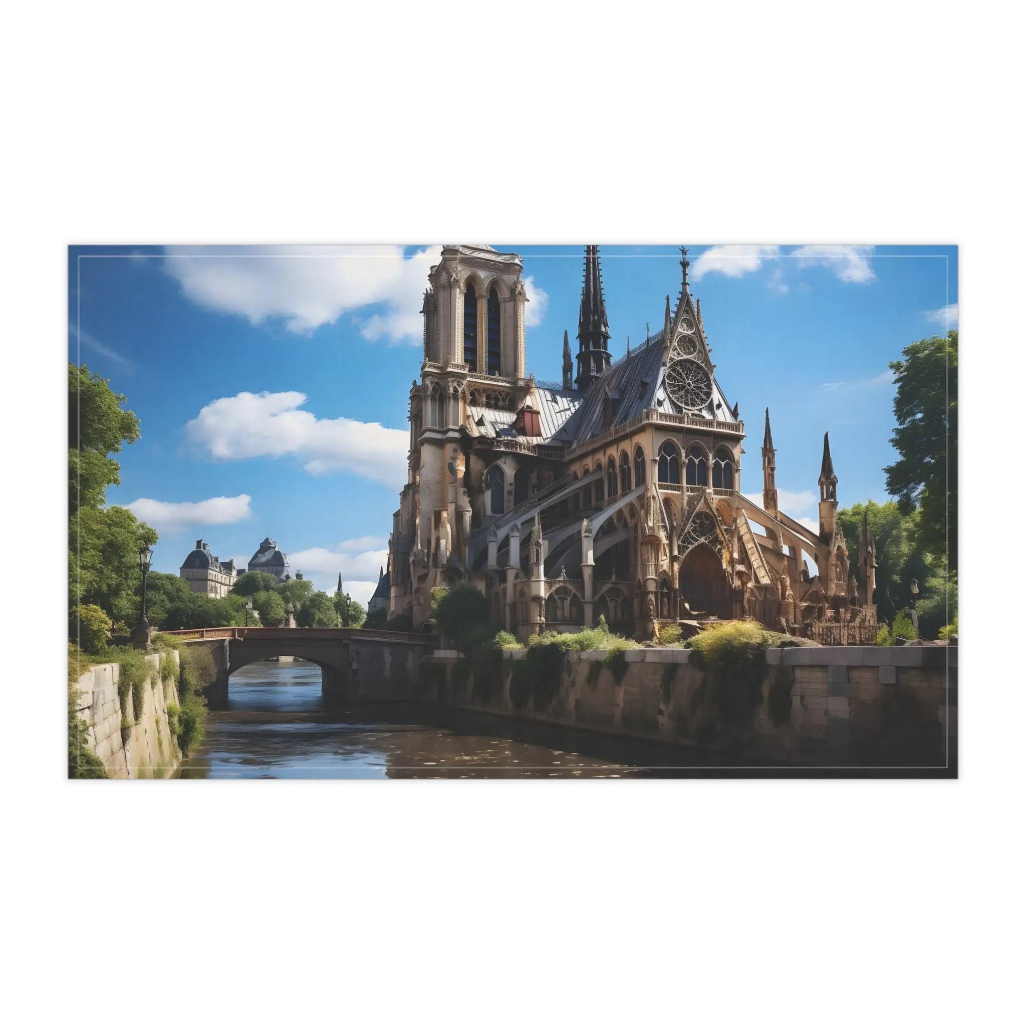 Kitchen Towel | a painting of a cathedral with a bridge in front of it