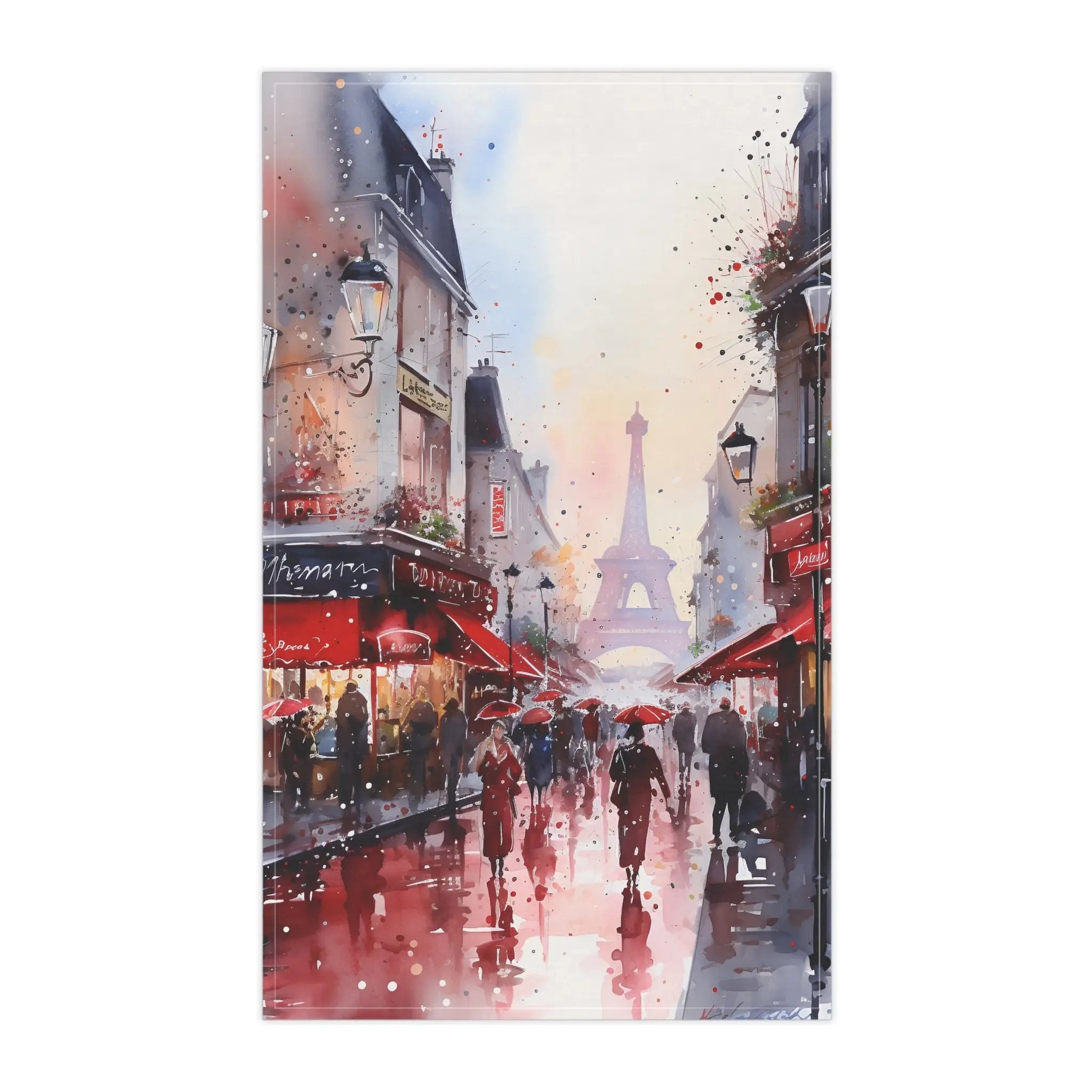 Kitchen Towel | a painting of people walking in the rain