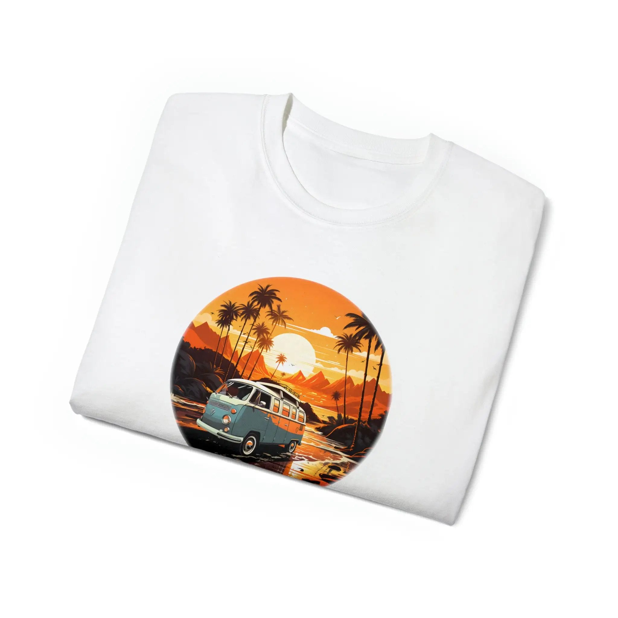 men tee graphic | a white t - shirt with an image of a van bus