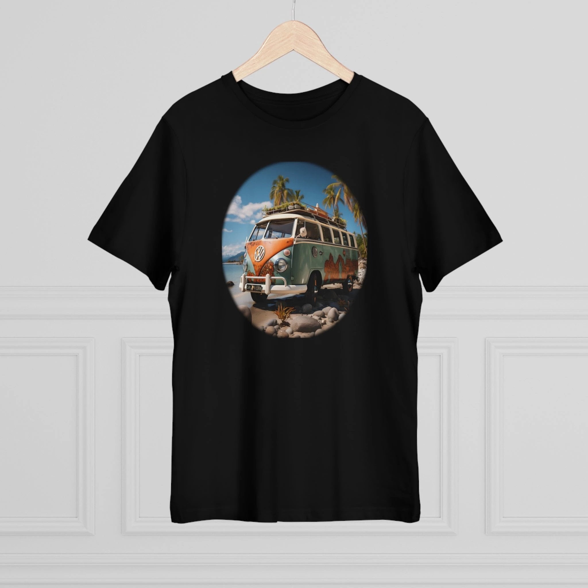 graphic men shirt | a black t - shirt with a vw bus on it