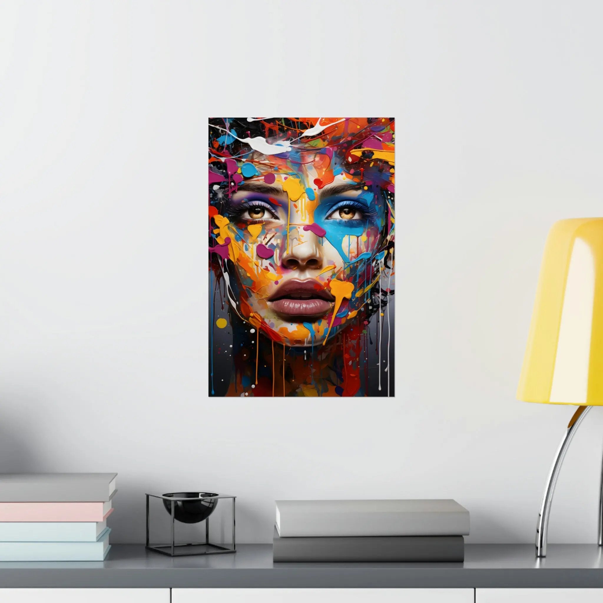 Kawaii Posters | a painting of a woman's face on a white wall