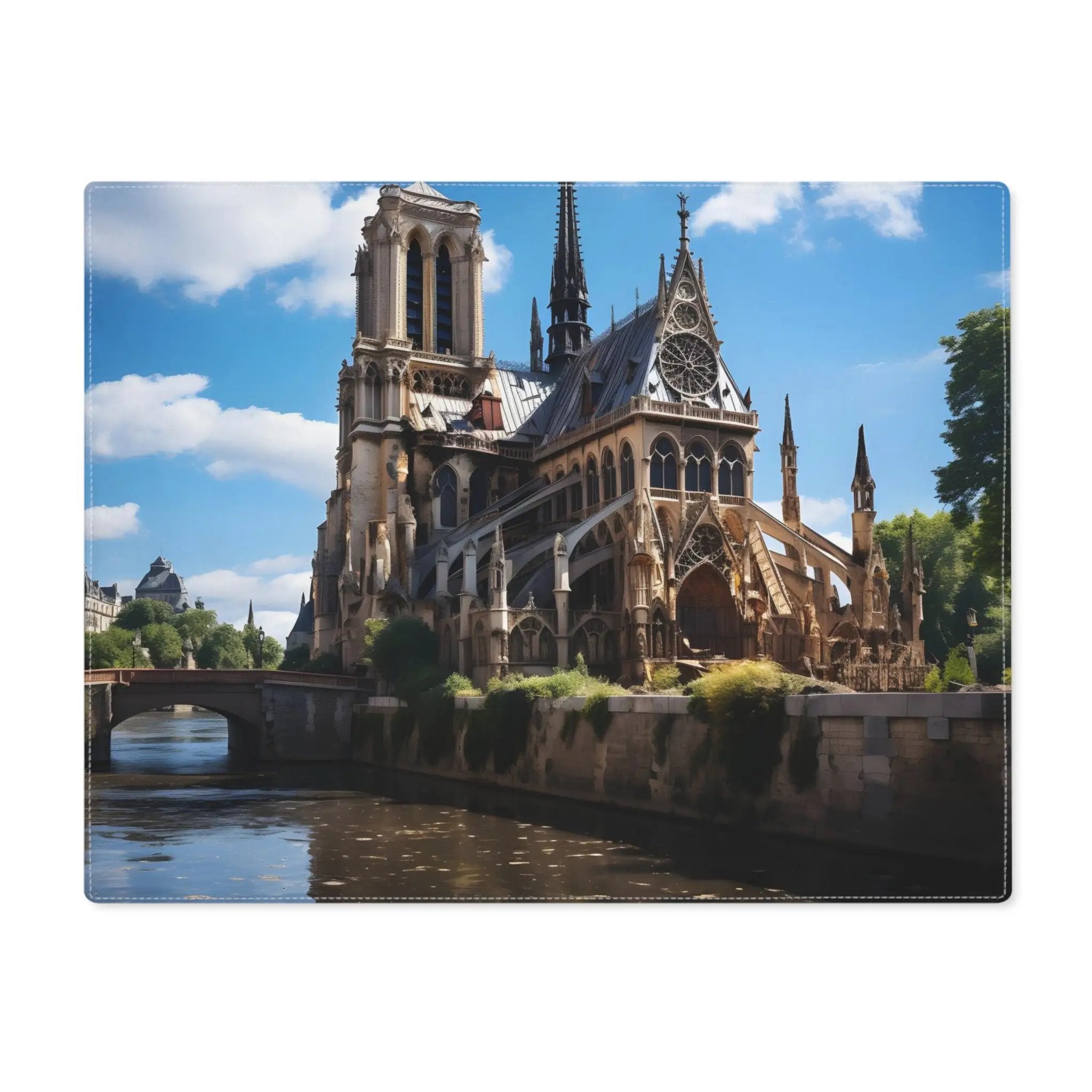 Placemat | a picture of a building with a bridge in front of it